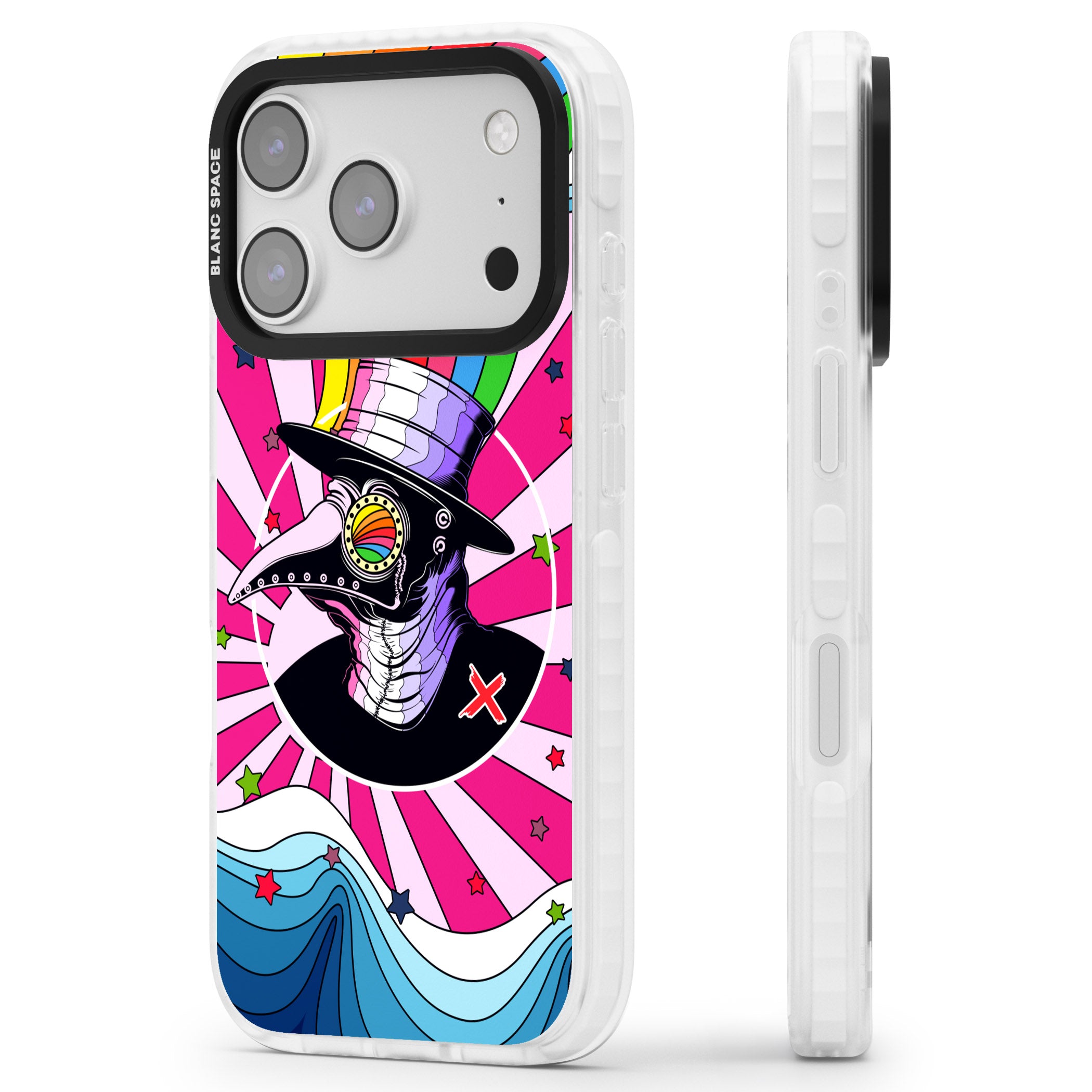 Plague Doctor Passion iPhone 17 Pro Impact Clear Phone Case Side Profile