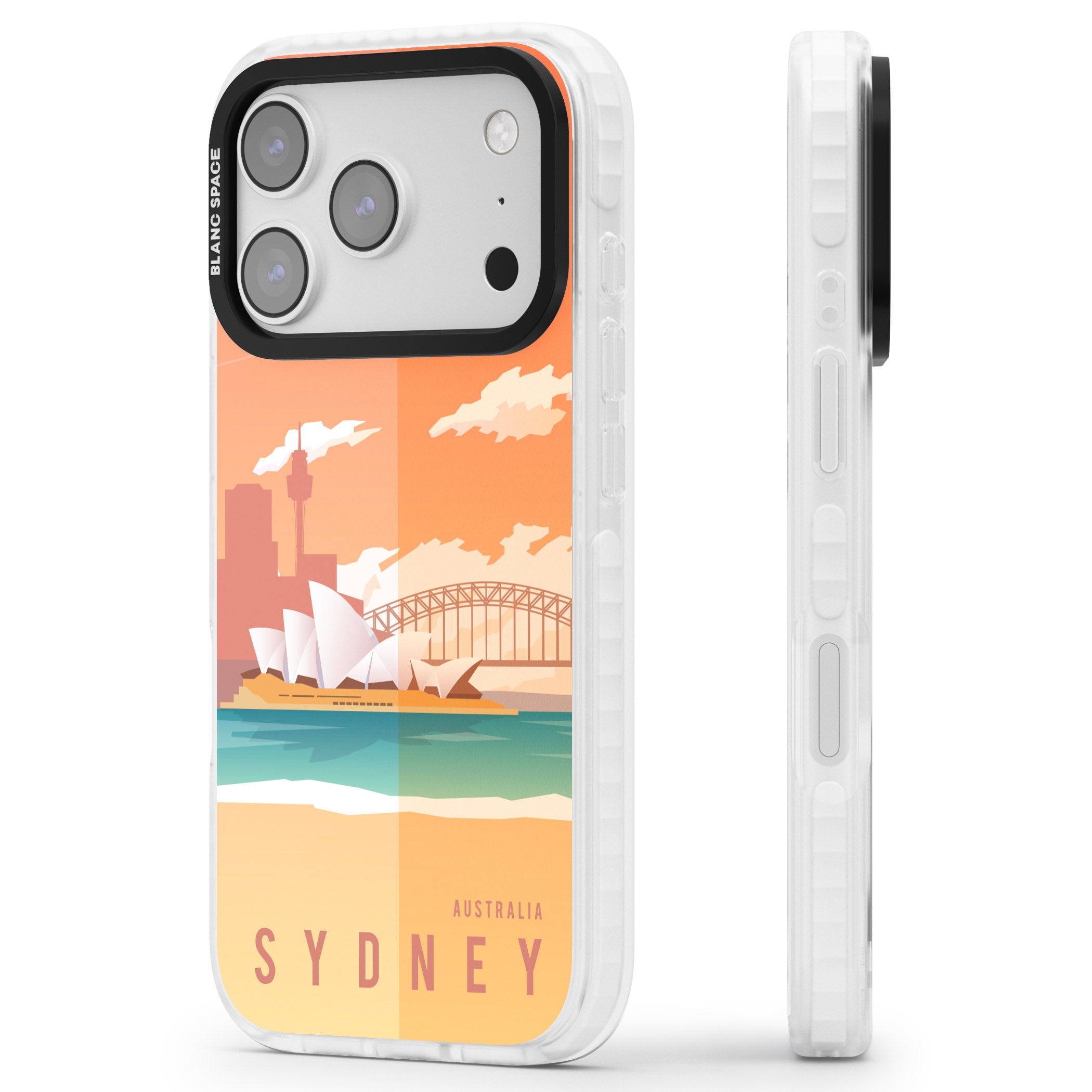 Vintage Travel Poster Sydney iPhone 17 Pro Max Impact Clear Phone Case Side Profile
