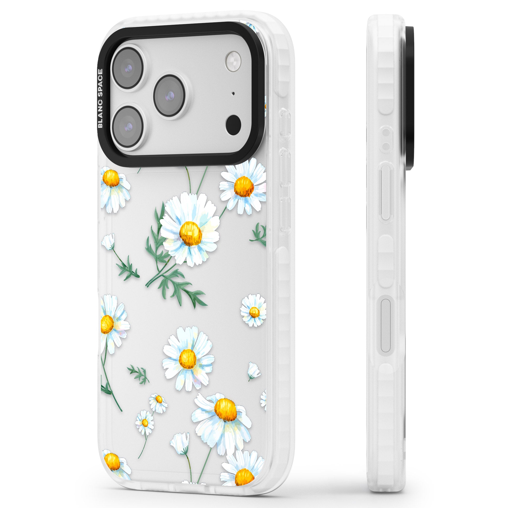 Vintage Painted Daisies iPhone 17 Pro Impact Clear Phone Case Side Profile