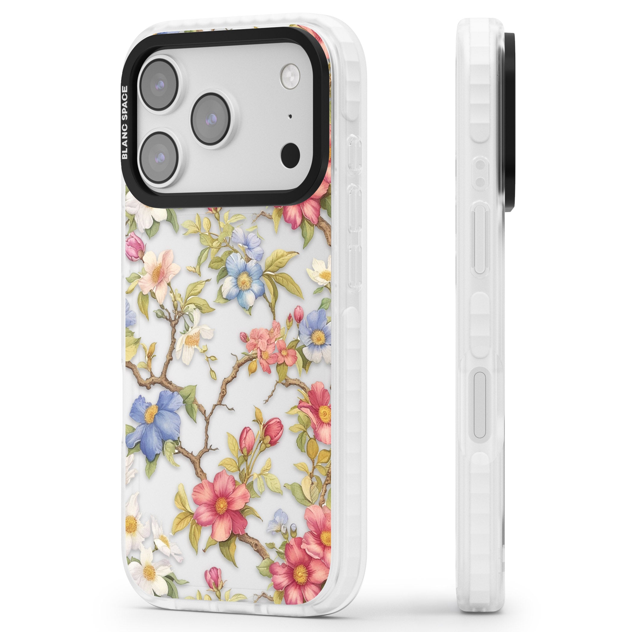 Vintage Vines & Flowers iPhone 17 Pro Impact Clear Phone Case Side Profile