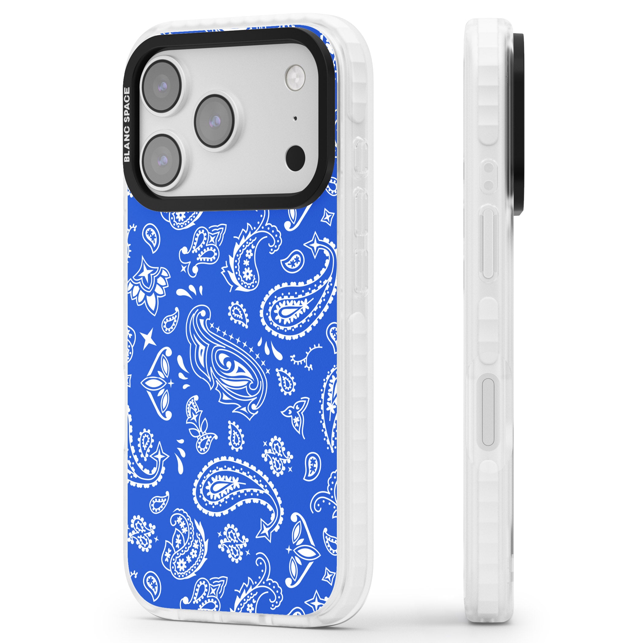 Blue Bandana iPhone 17 Pro Impact Clear Phone Case Side Profile