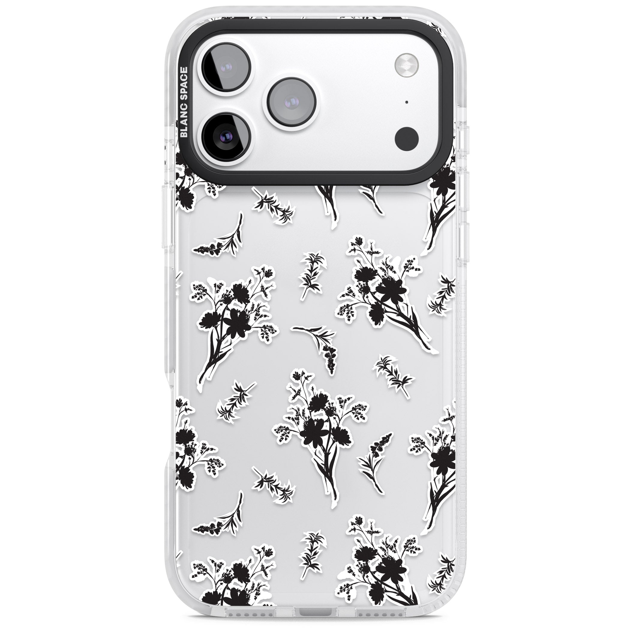 Black Sticker Wildflowers iPhone 17 Pro Max Impact Clear Phone Case