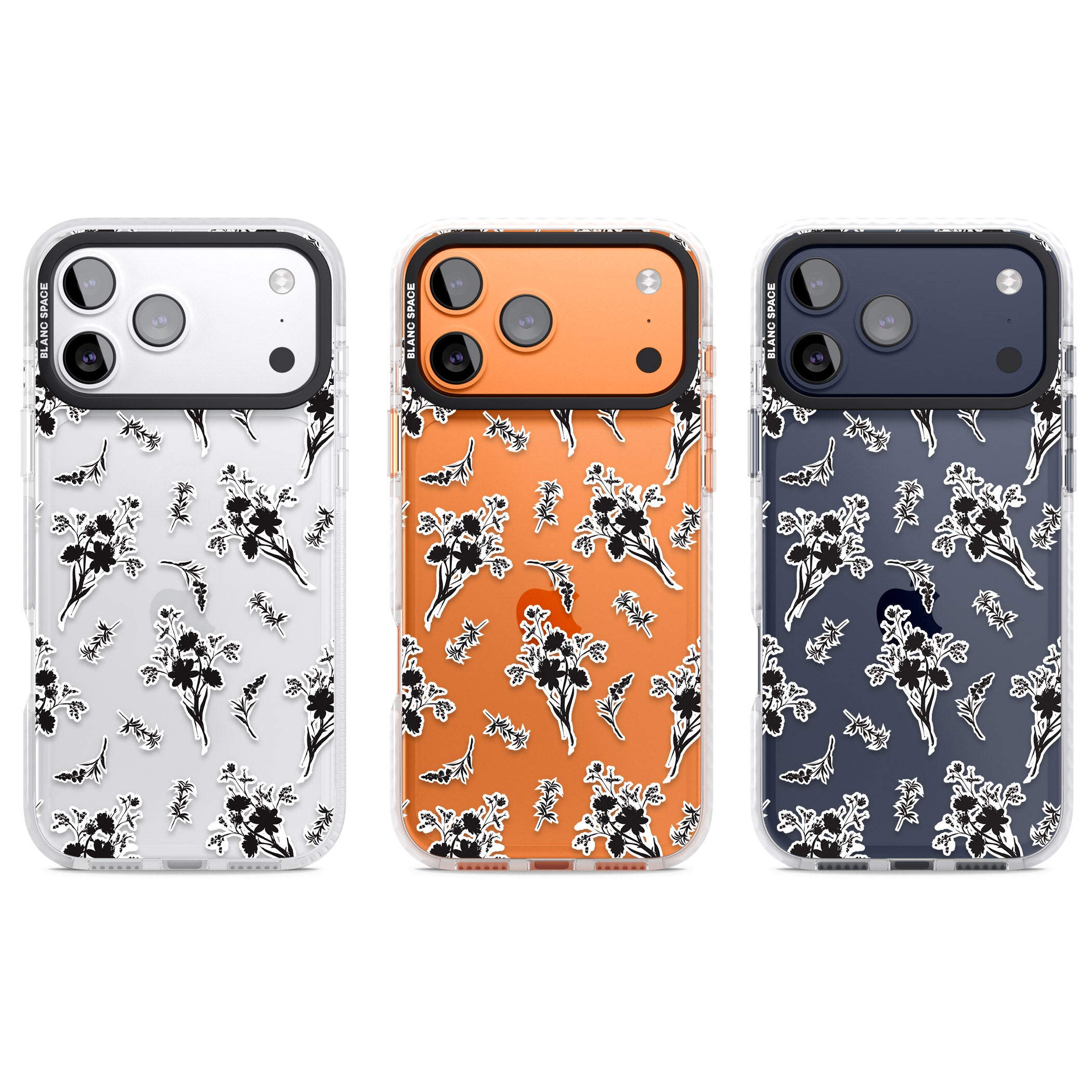 Black Sticker Wildflowers iPhone 17 Pro Impact Clear Phone Case APT Impact Protection