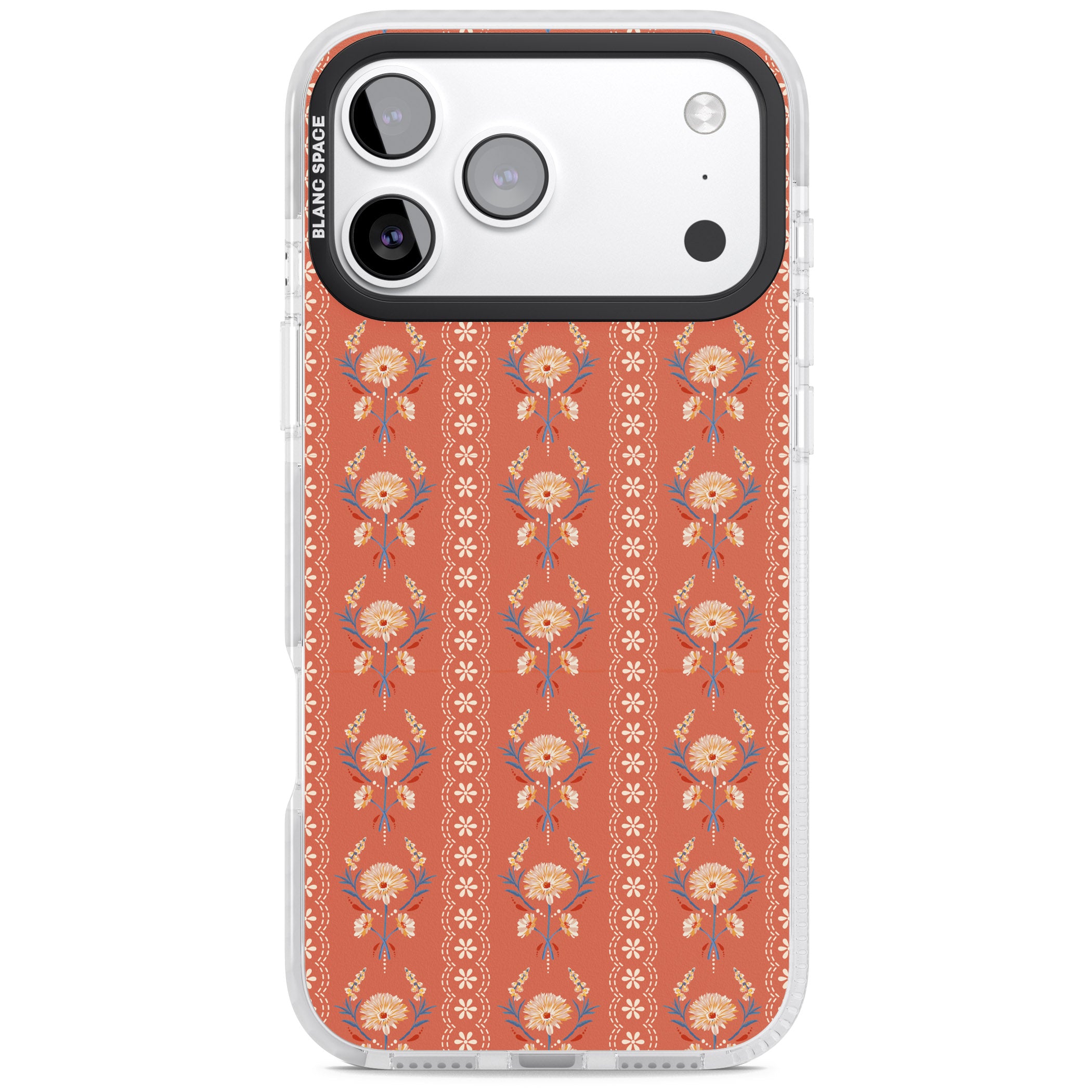 Vintage Terracotta Floral iPhone 17 Pro Impact Clear Phone Case