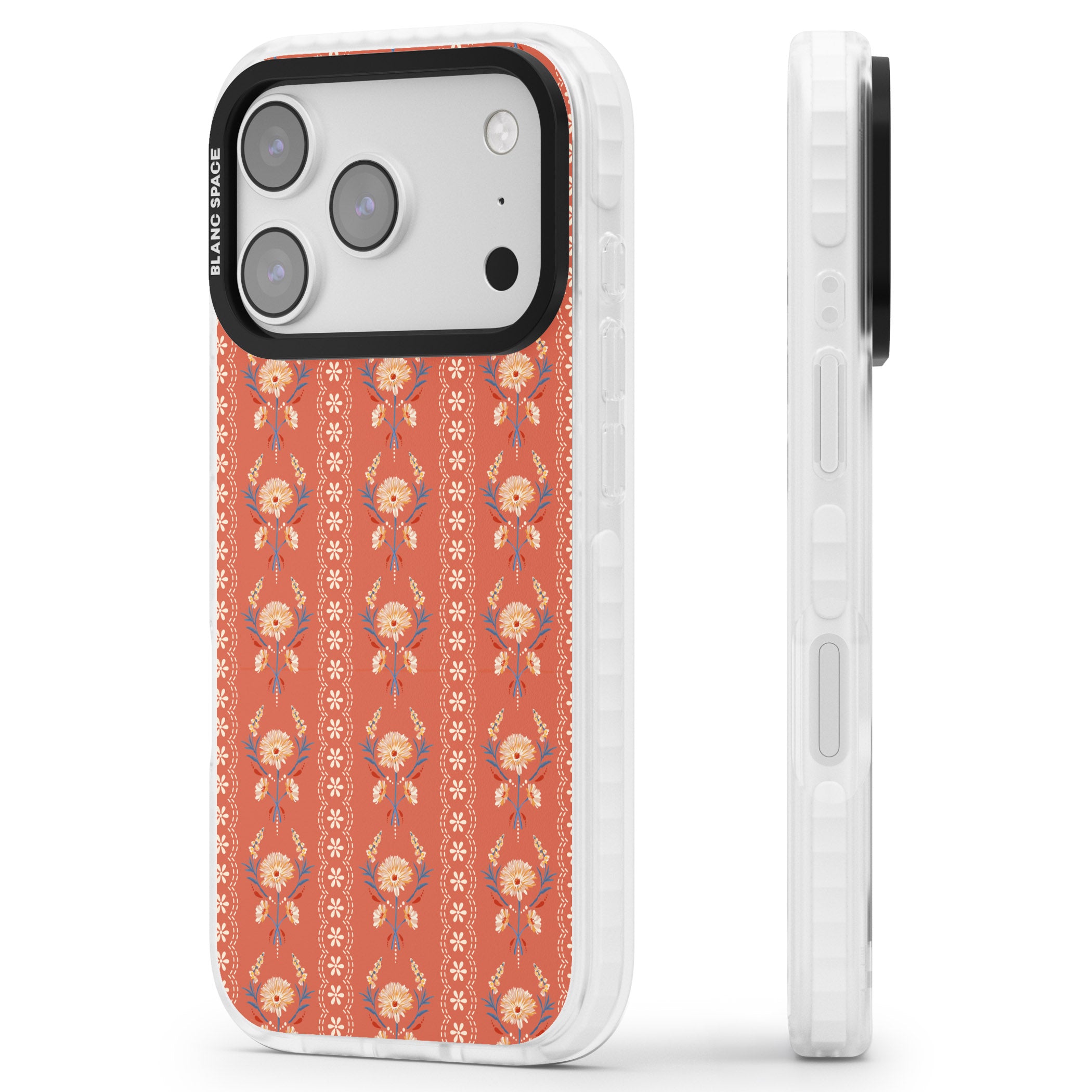 Vintage Terracotta Floral iPhone 17 Pro Max Impact Clear Phone Case Side Profile