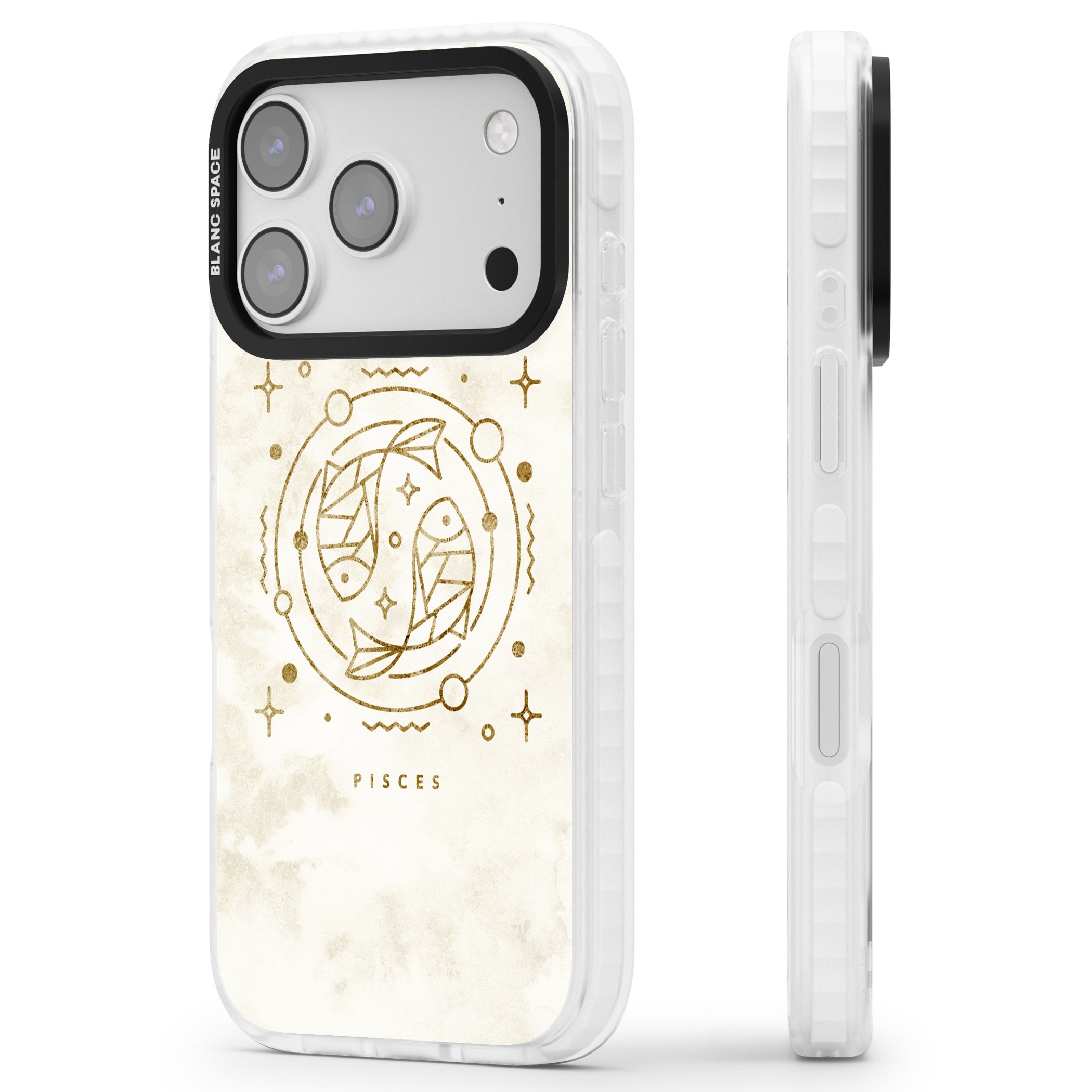 Pisces Emblem iPhone 17 Pro Impact Clear Phone Case Side Profile