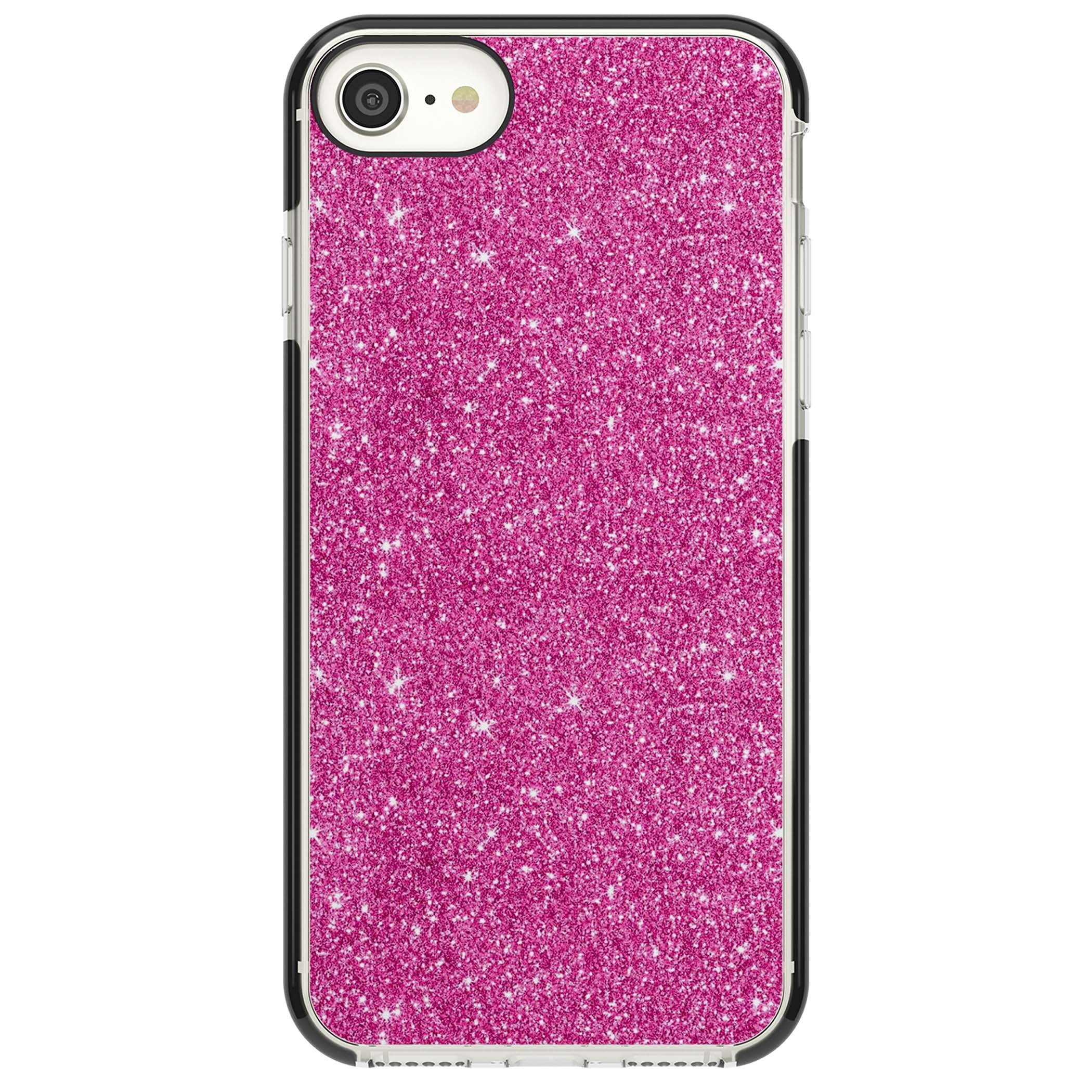 Pink Glitter Y2K iPhone case featuring hot pink glitter wallpaper with sparkle shimmer effect | Black Impact case for iPhone SE
