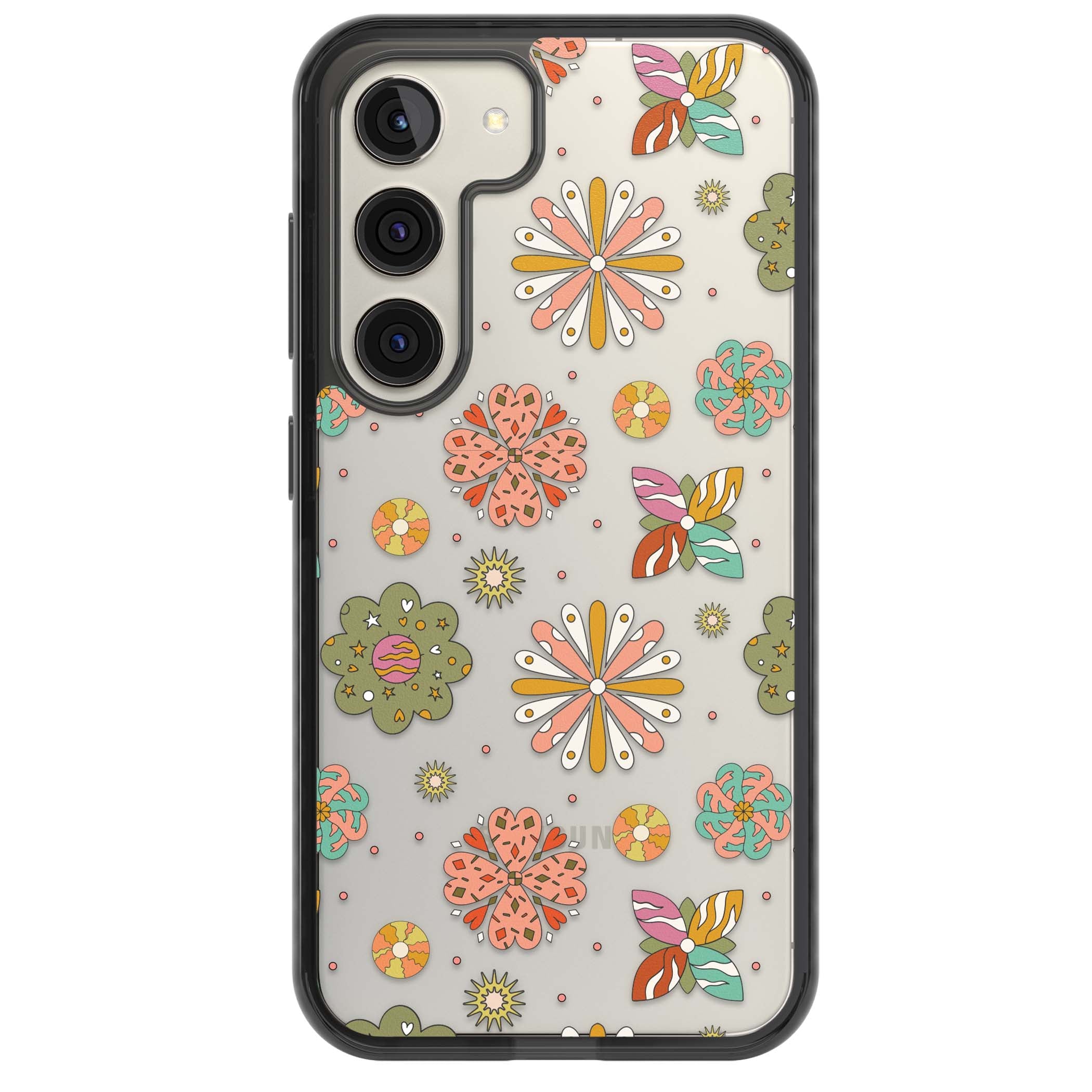 Elevate Your Phone'S Style With This Boho Celestial Sun & Eye Phone Case, Featuring A Mystical Blend Of Suns, All-Seeing Eyes, Butterflies, Stars, And