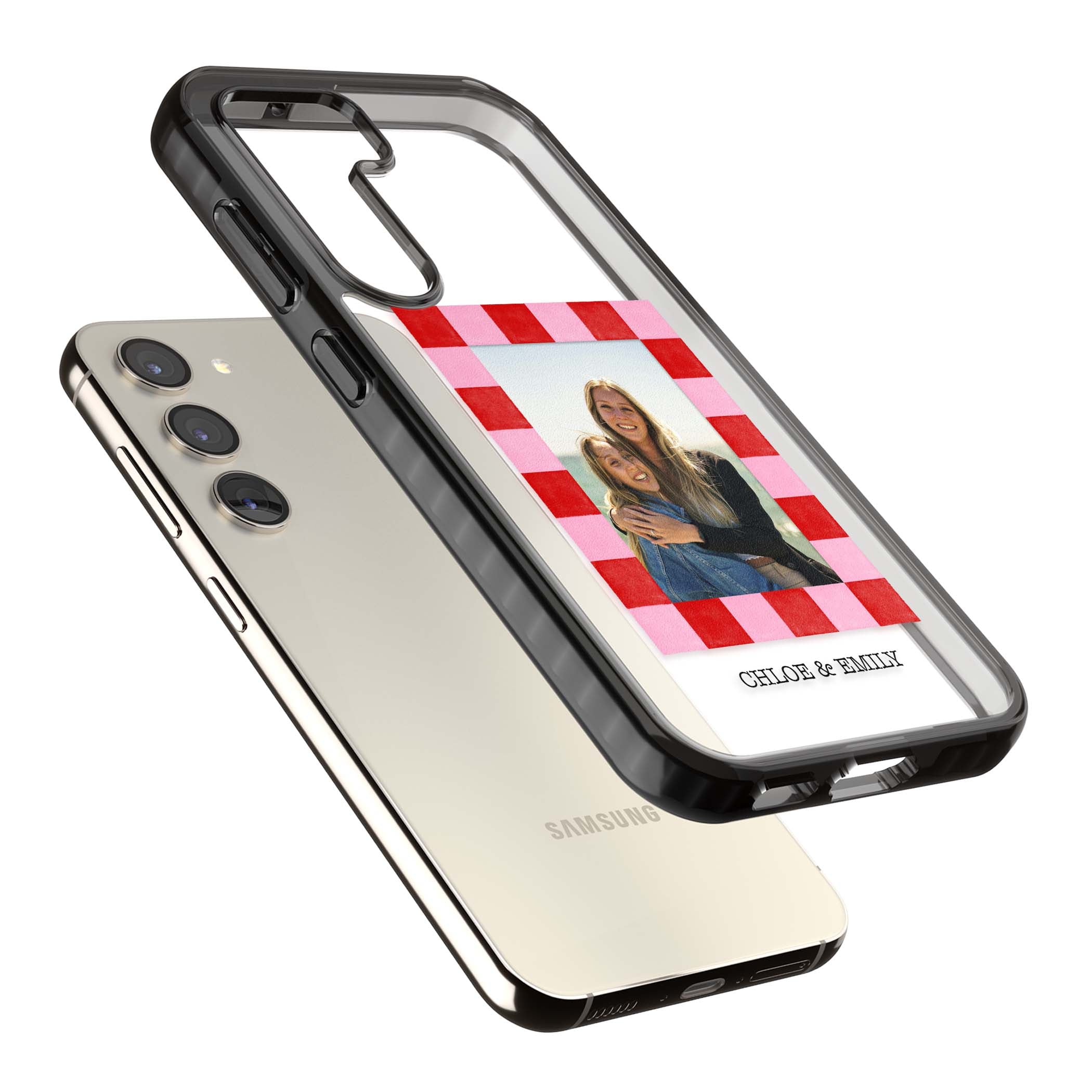 Bubblegum Check Photo for her iPhone case | Black Impact case for Samsung Galaxy S24, Samsung Galaxy S23, Samsung Galaxy S22