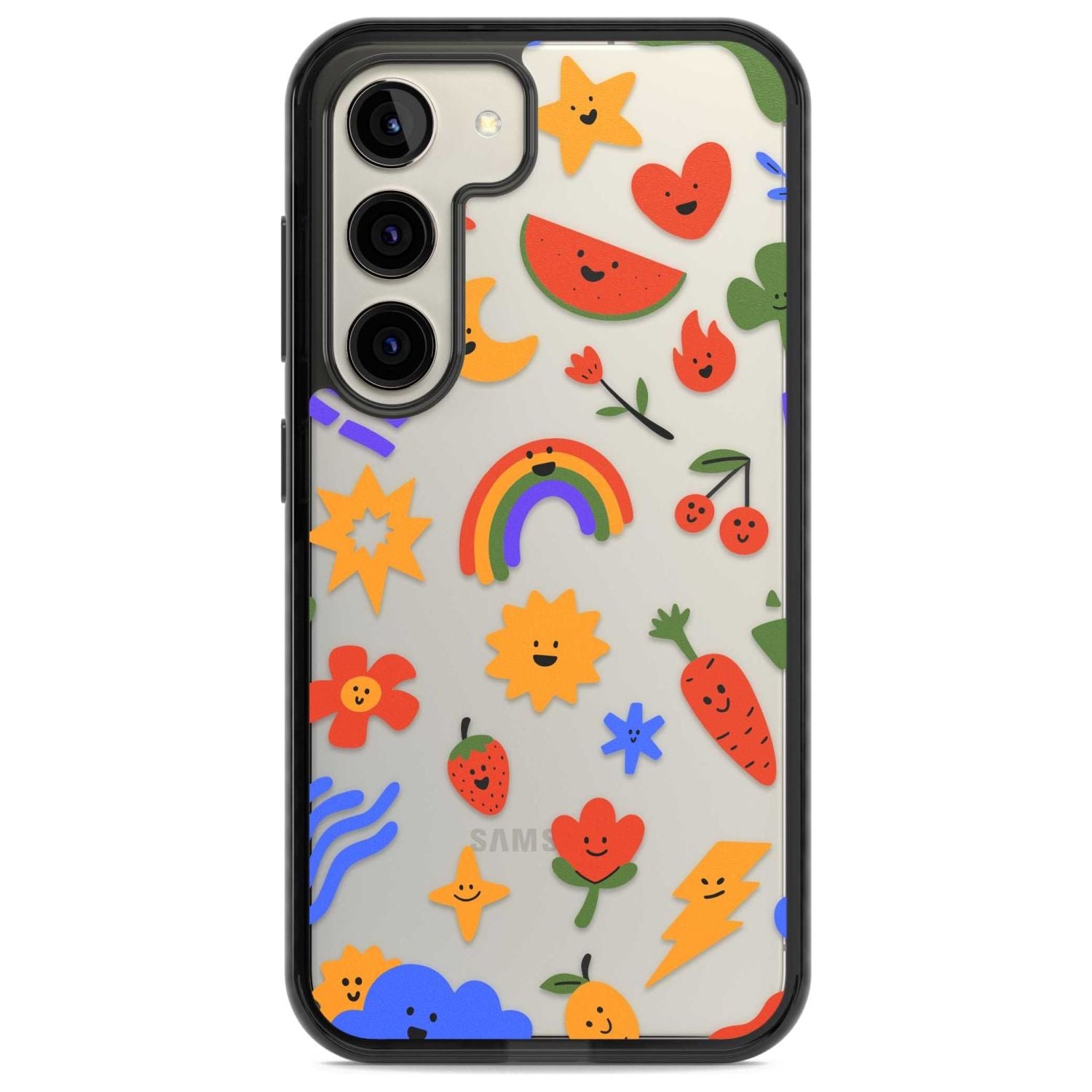 Mixed Large Kawaii Icons - Clear Phone Case Samsung S22 / Black Impact Case,Samsung S23 / Black Impact Case Blanc Space