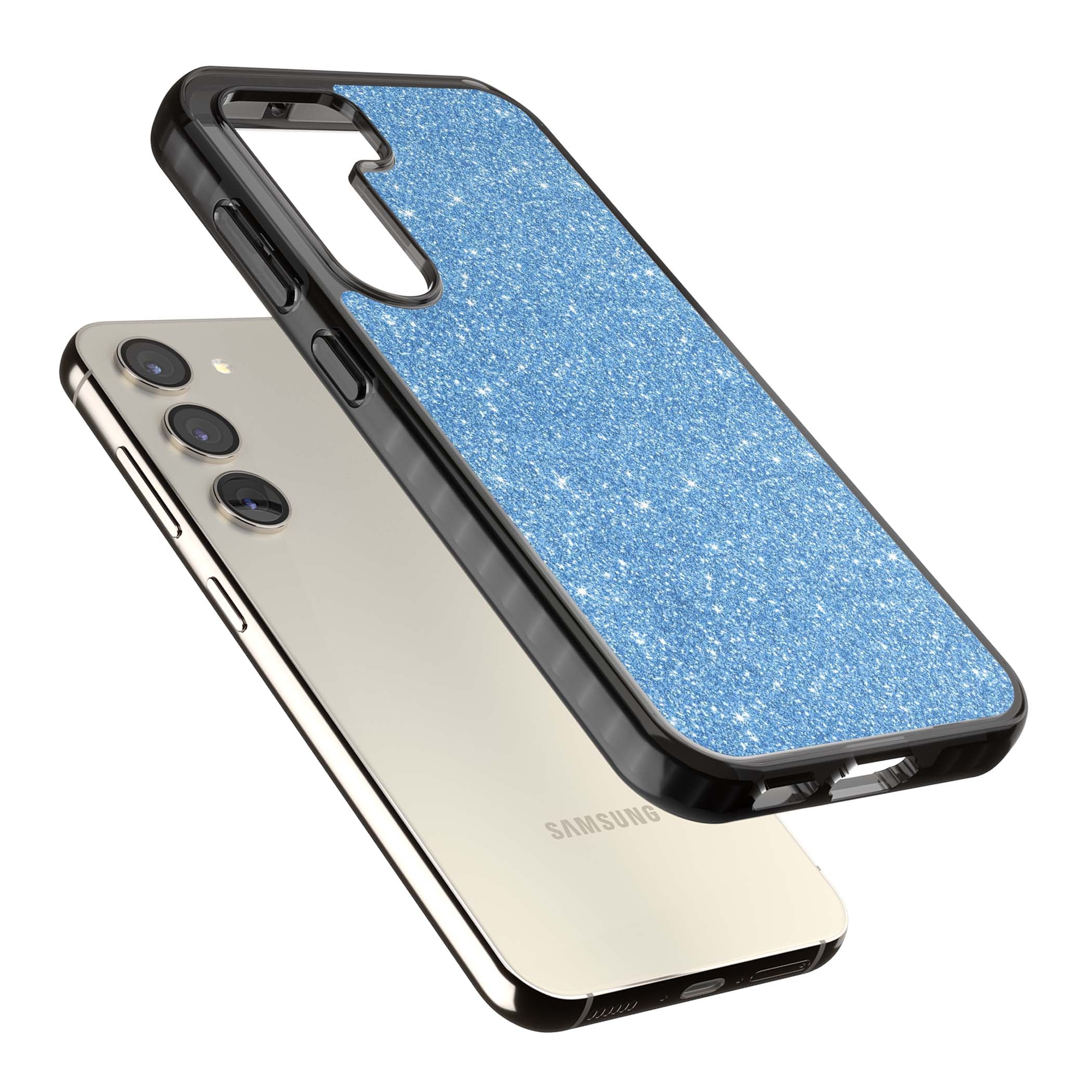 Blue Glitter blue glitter iPhone case featuring dense sparkling cerulean glitter with a glamorous shimmering finish | Black Impact case for Samsung Galaxy S24, Samsung Galaxy S23, Samsung Galaxy S22