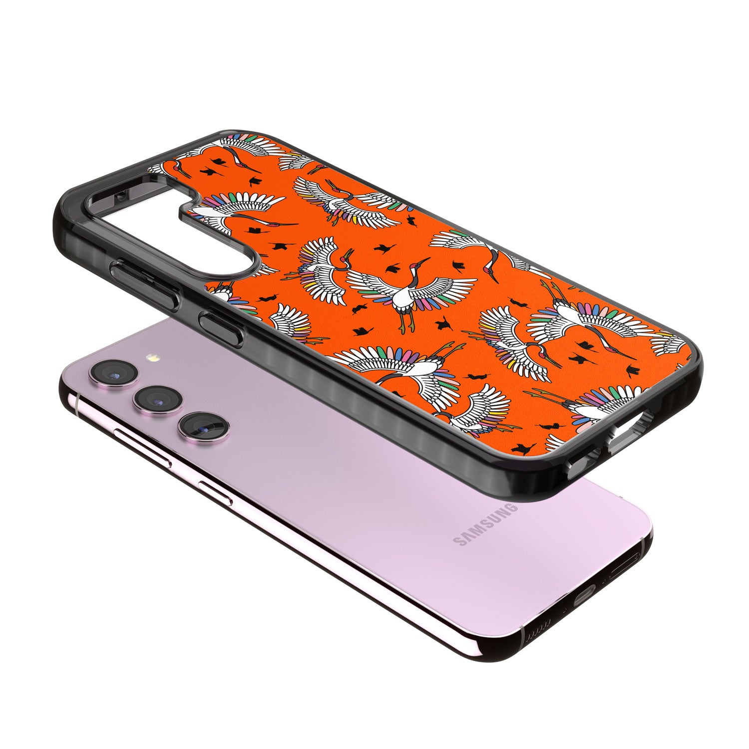 Colourful Crane Pattern (Orange) Impact Phone Case for Samsung Galaxy S24, Samsung Galaxy S23, Samsung Galaxy S22