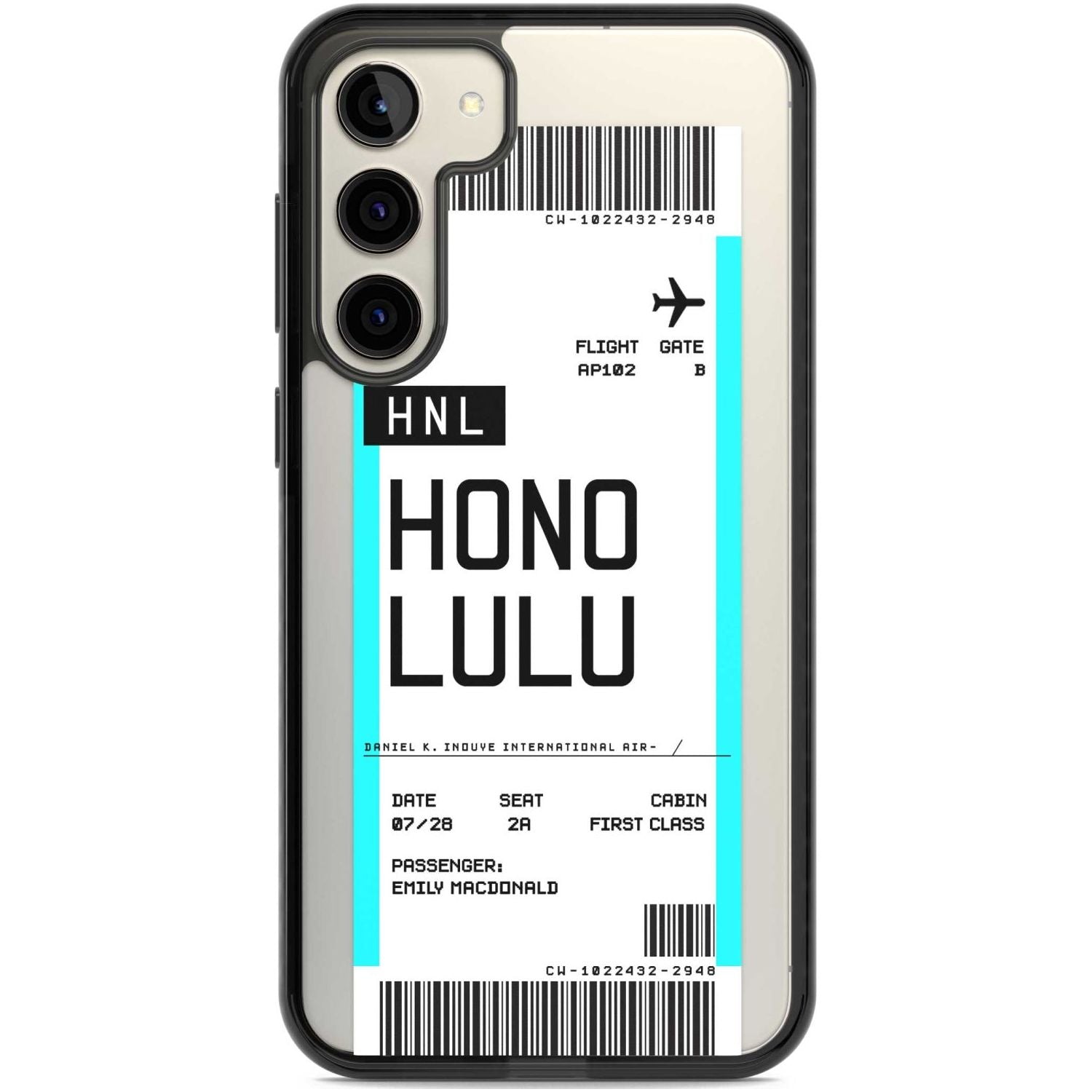 Personalised Honolulu Boarding Pass Custom Phone Case Samsung S22 Plus / Black Impact Case,Samsung S23 Plus / Black Impact Case Blanc Space