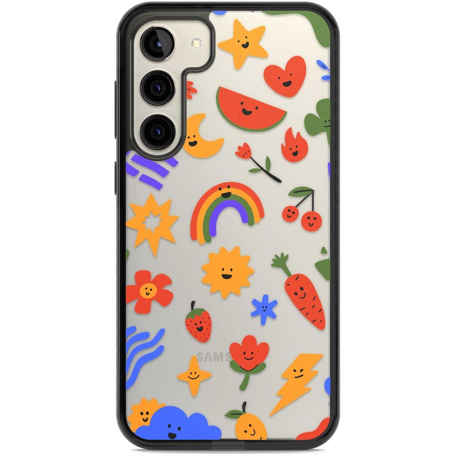 Mixed Large Kawaii Icons - Clear Phone Case Samsung S22 Plus / Black Impact Case,Samsung S23 Plus / Black Impact Case Blanc Space