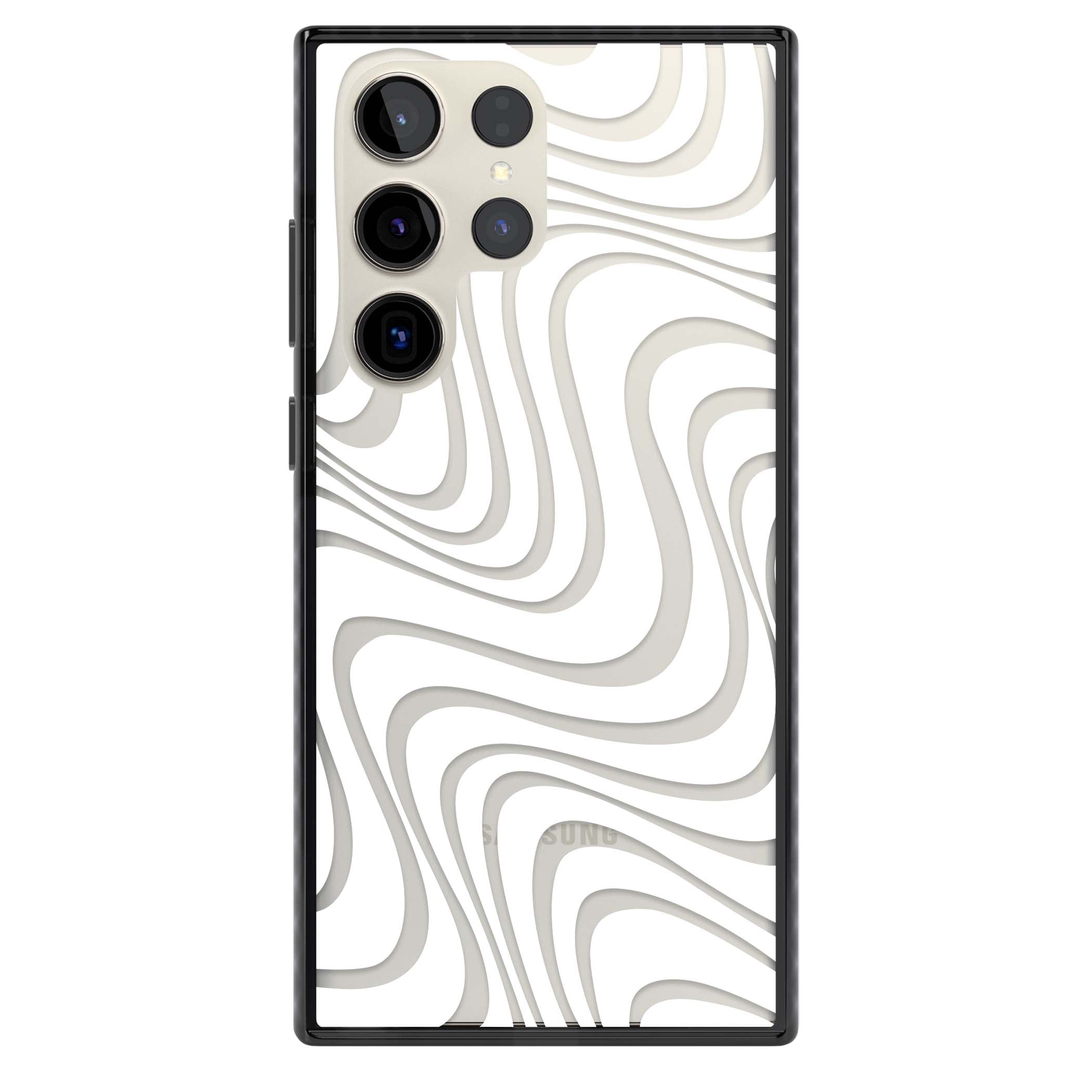 White Abstract Waves abstract iPhone case featuring flowing grey wave pattern on clear background | Black Impact case for Samsung Galaxy S24 Ultra, Samsung Galaxy S23 Ultra, Samsung Galaxy S22 Ultra