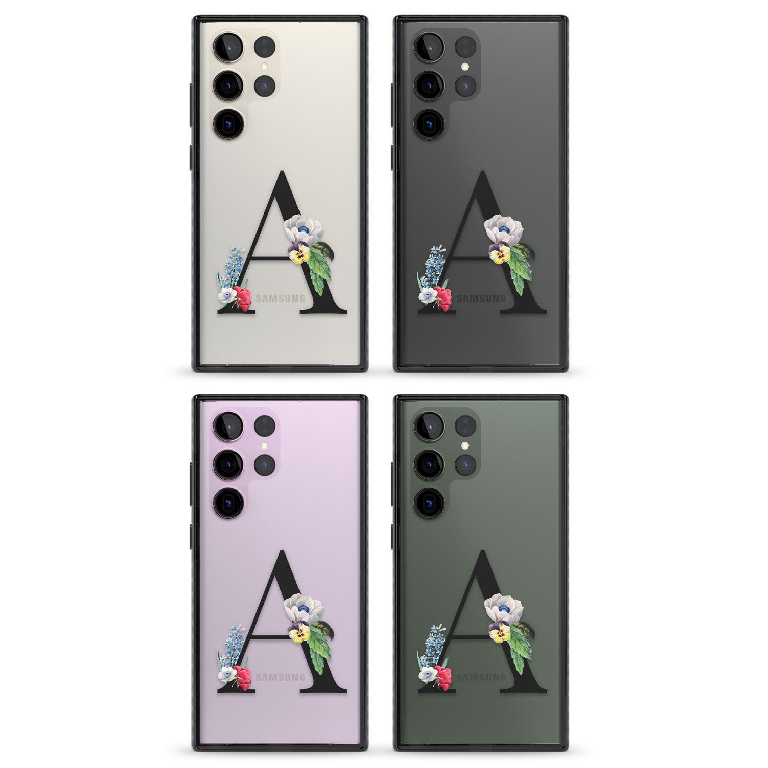 Personalised Floral Initial Impact Phone Case for Samsung Galaxy S24 Ultra , Samsung Galaxy S23 Ultra, Samsung Galaxy S22 Ultra