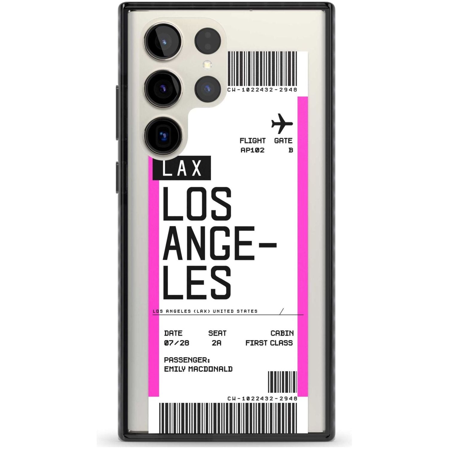 Personalised Los Angeles Boarding Pass Custom Phone Case Samsung S22 Ultra / Black Impact Case,Samsung S23 Ultra / Black Impact Case Blanc Space