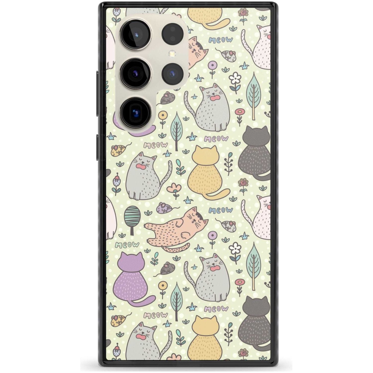 Cat Pattern Cream Phone Case Samsung S22 Ultra / Black Impact Case,Samsung S23 Ultra / Black Impact Case Blanc Space