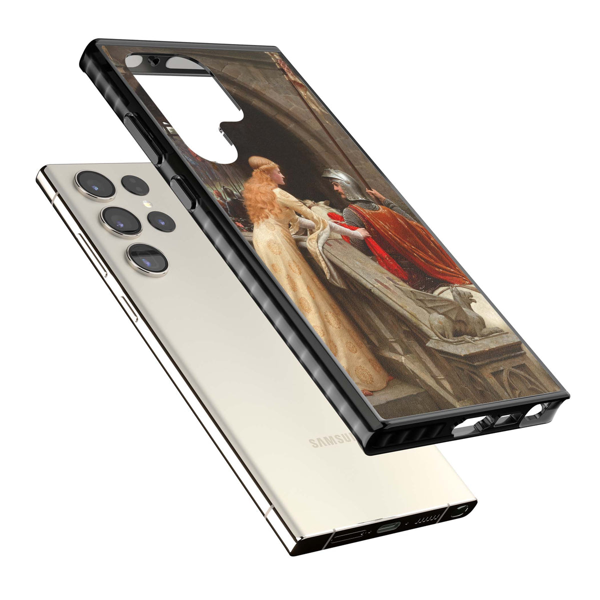 God Speed fine art iPhone case featuring Edmund Blair Leighton's medieval knight and lady beneath a stone archway | Black Impact case for Samsung Galaxy S24 Ultra, Samsung Galaxy S23 Ultra, Samsung Galaxy S22 Ultra