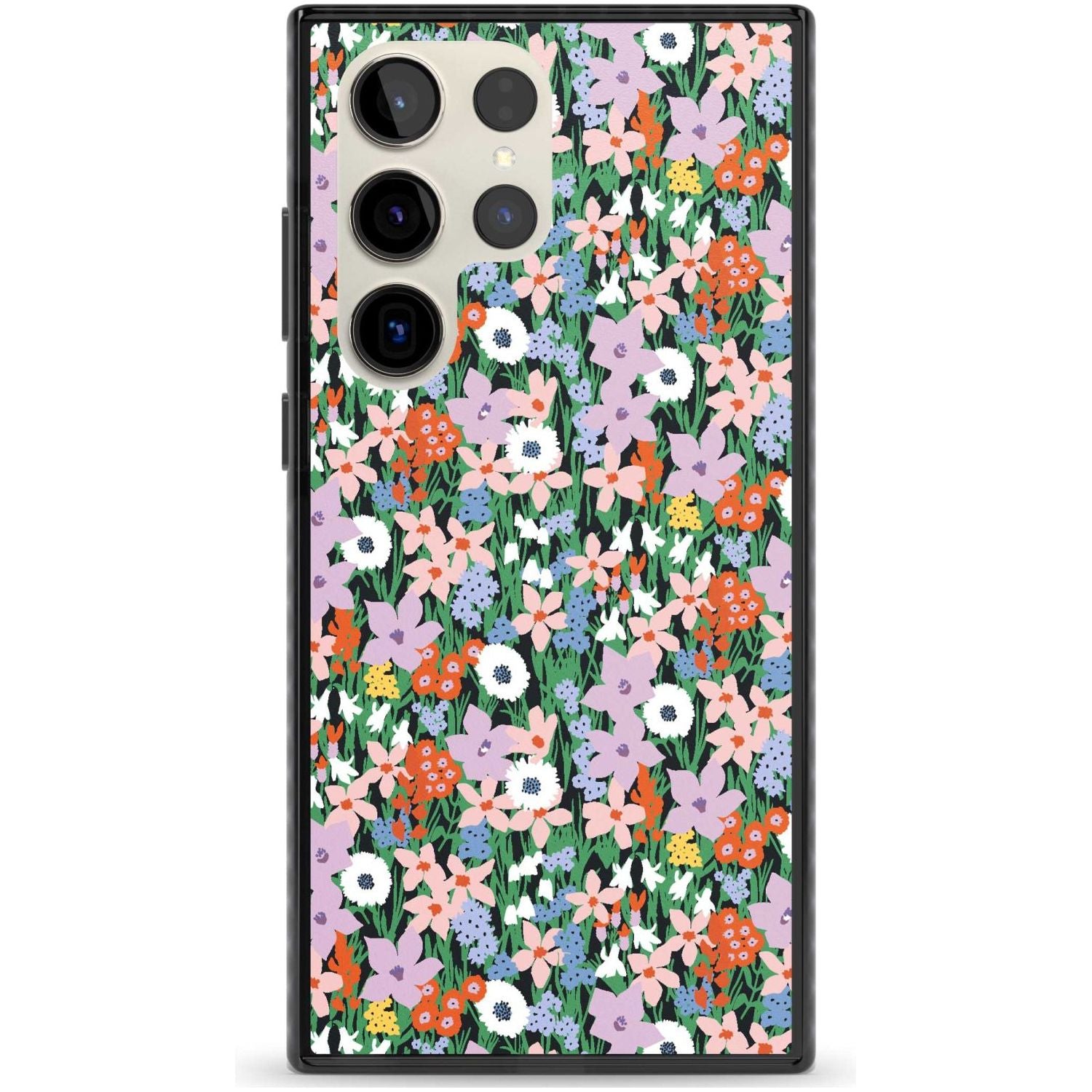 Jazzy Floral Mix: Solid Phone Case Samsung S22 Ultra / Black Impact Case,Samsung S23 Ultra / Black Impact Case Blanc Space