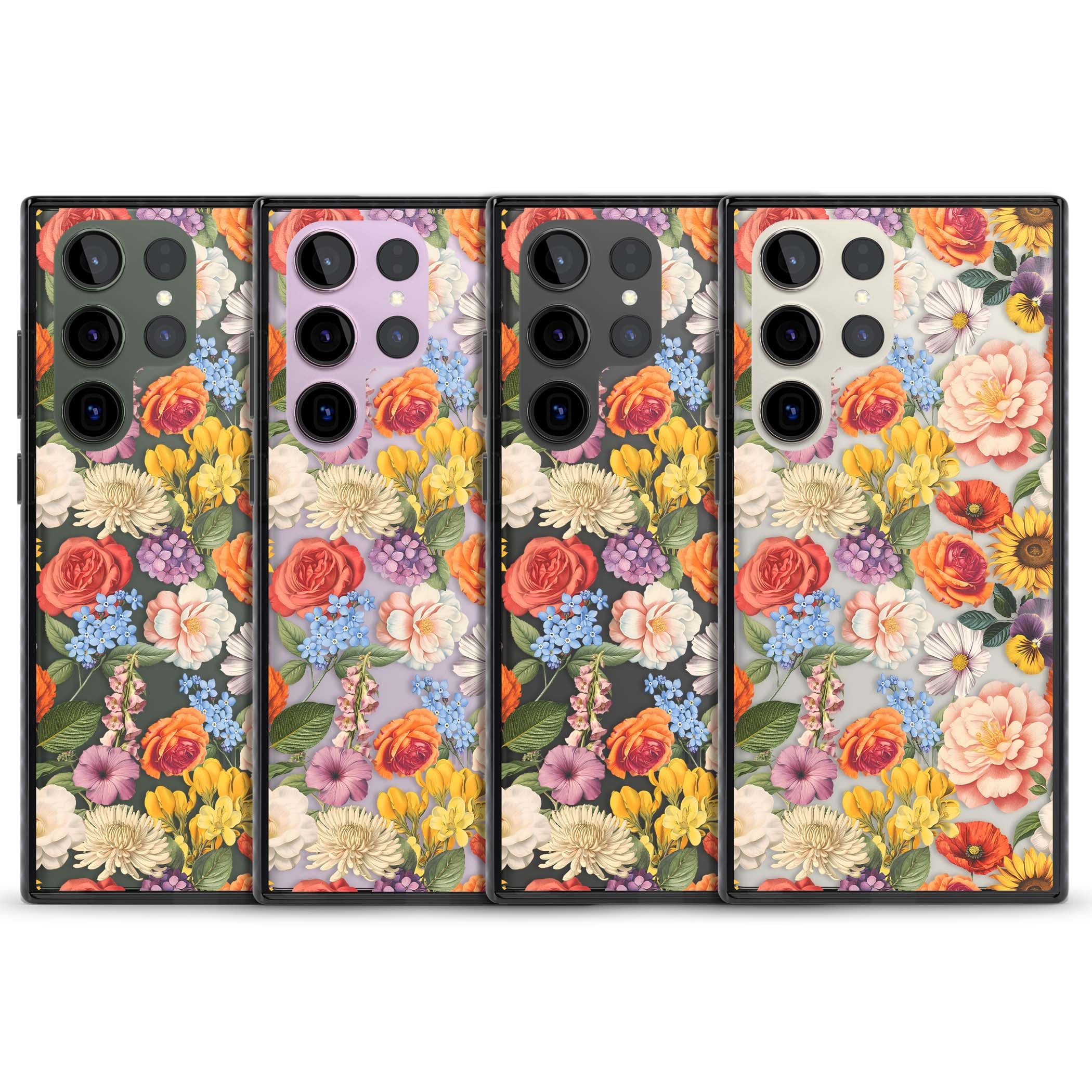 Bloom Basket floral iPhone case featuring cottage garden flowers including peonies, sunflowers, and wildflowers in pastel col | Black Impact case for Samsung Galaxy S24 Ultra, Samsung Galaxy S23 Ultra, Samsung Galaxy S22 Ultra