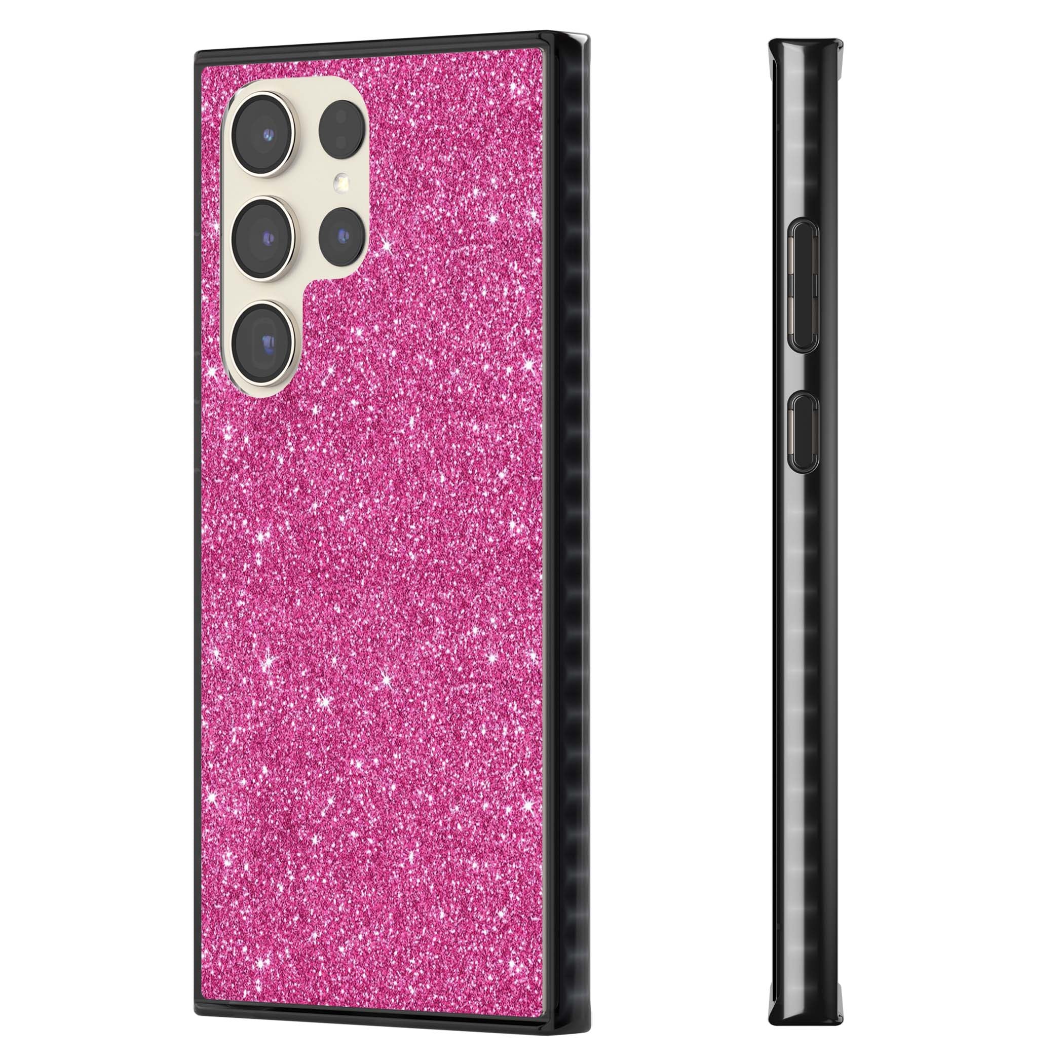 Pink Glitter Y2K iPhone case featuring hot pink glitter wallpaper with sparkle shimmer effect | Black Impact case for Samsung Galaxy S24 Ultra, Samsung Galaxy S23 Ultra, Samsung Galaxy S22 Ultra