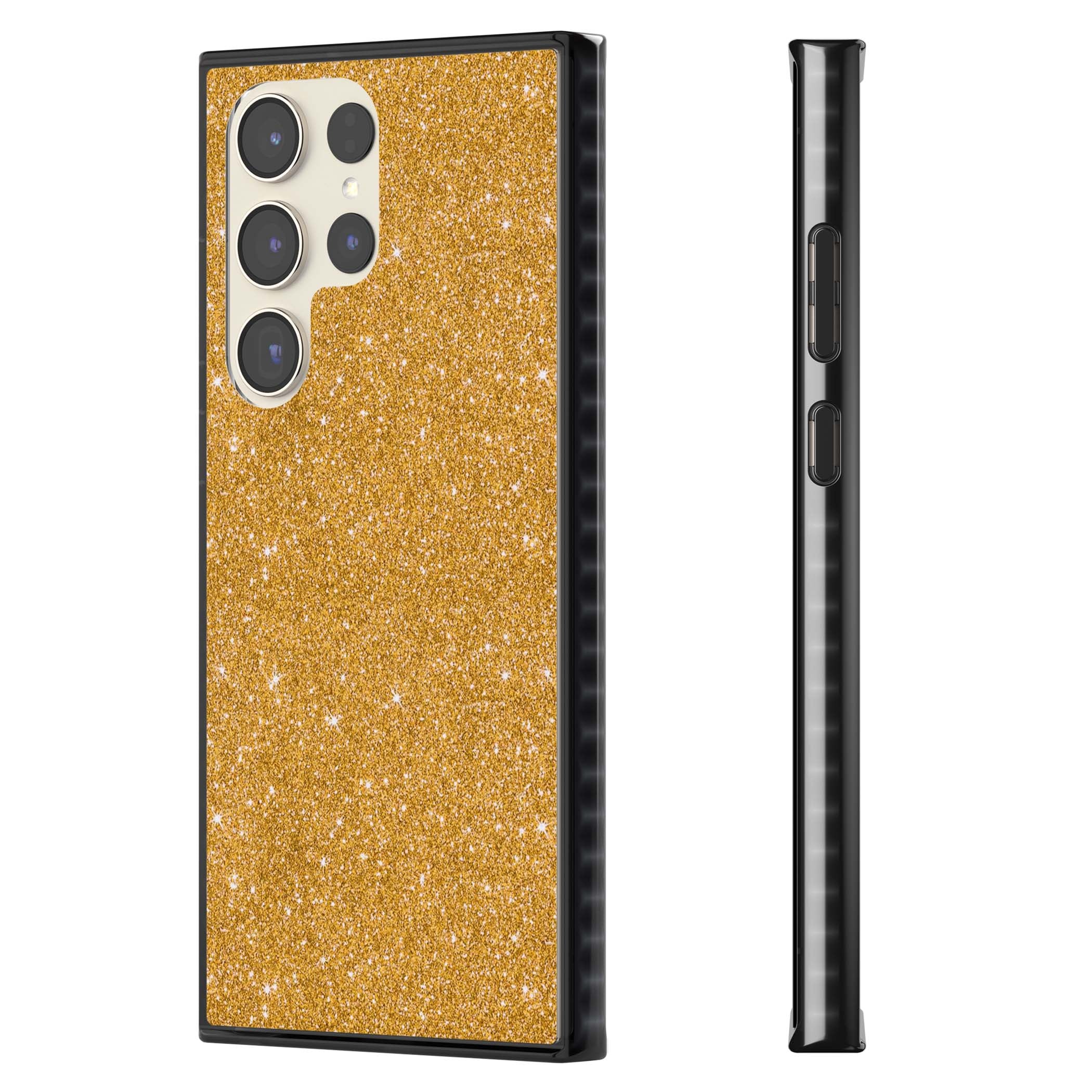 Gold Glitter gold glitter iPhone case featuring a shimmering sparkle wallpaper design in luxury gold | Black Impact case for Samsung Galaxy S24 Ultra, Samsung Galaxy S23 Ultra, Samsung Galaxy S22 Ultra