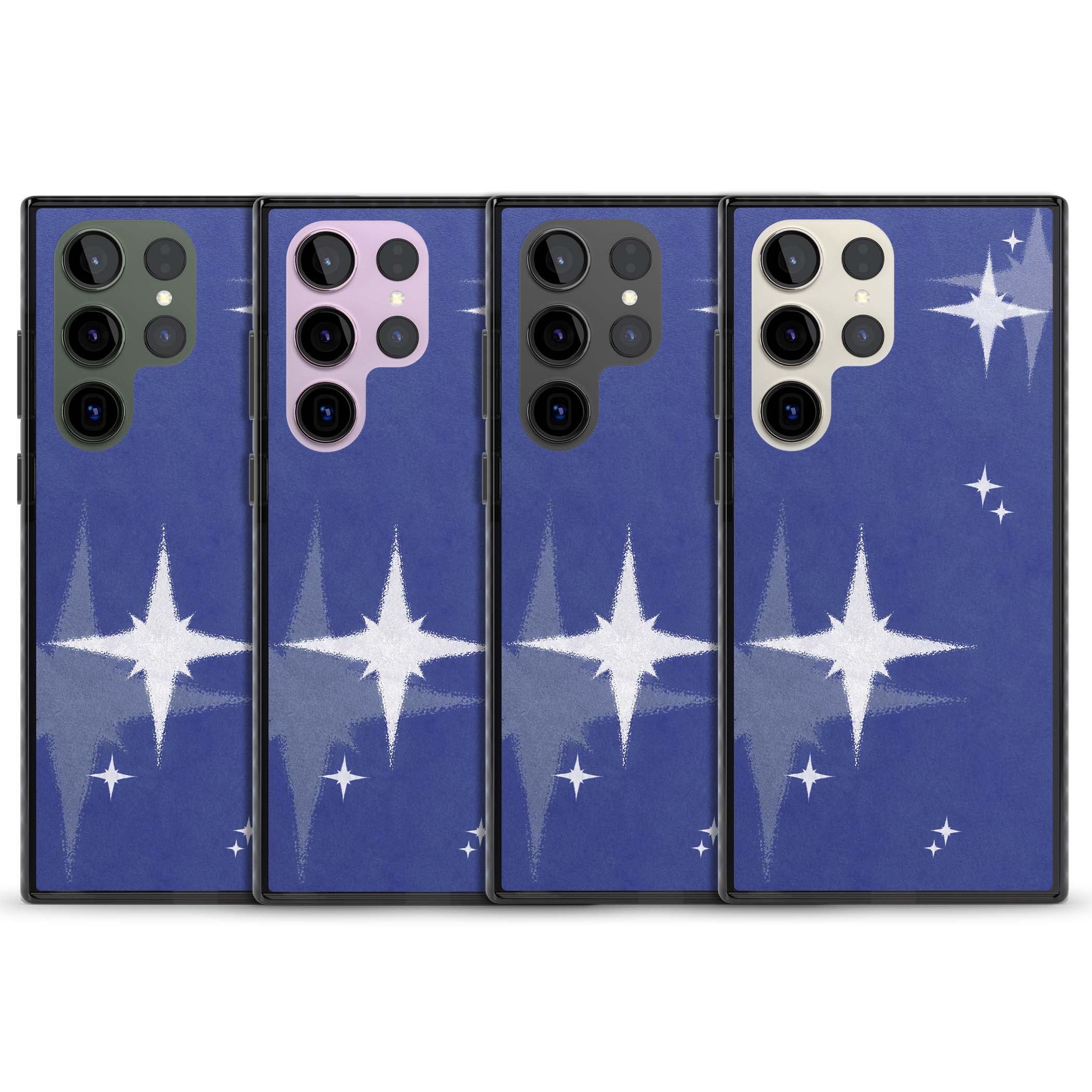 Blue Sparkle celestial iPhone case featuring sparkling silver stars on a deep blue painterly night sky | Black Impact case for Samsung Galaxy S24 Ultra, Samsung Galaxy S23 Ultra, Samsung Galaxy S22 Ultra