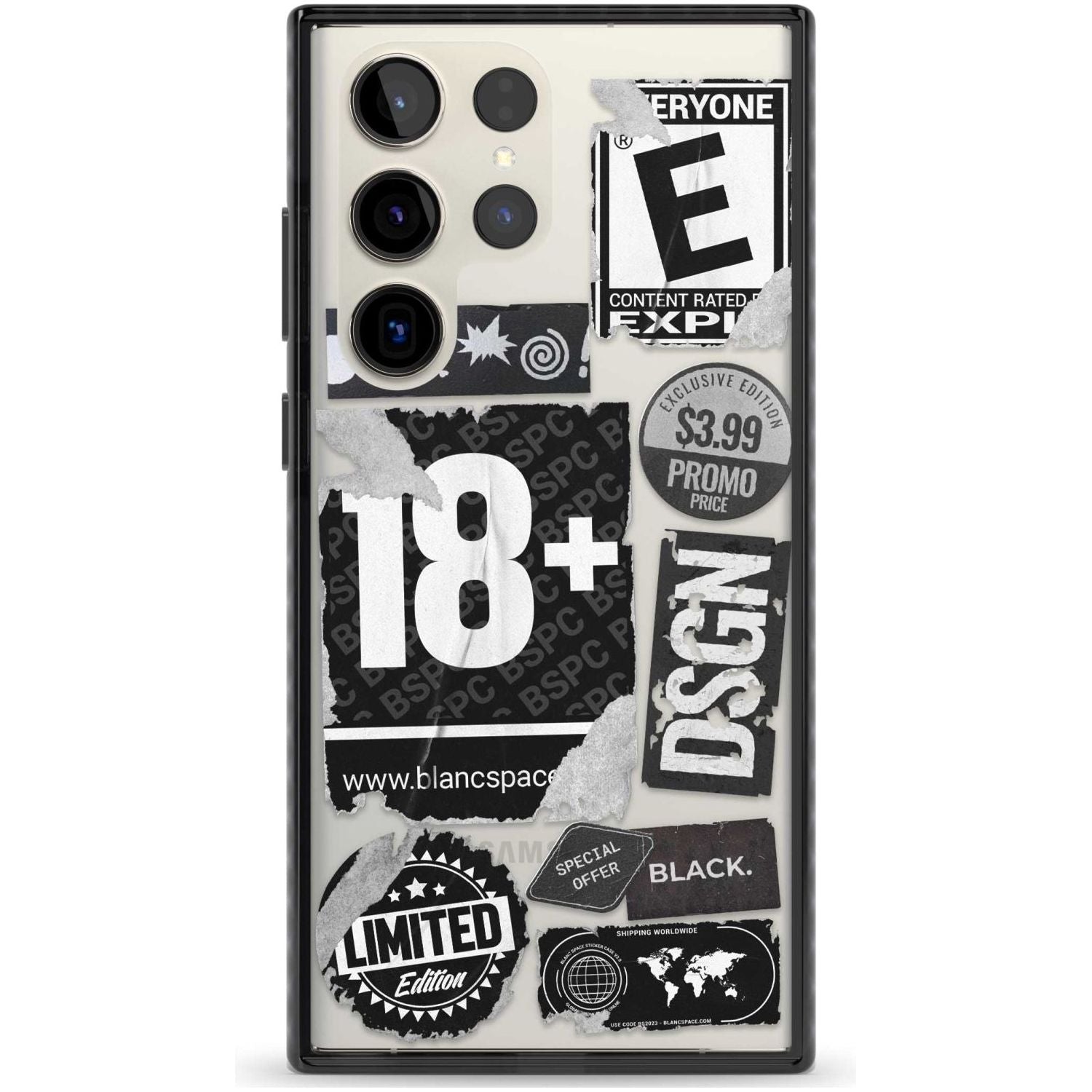 Black Sticker Mix Phone Case Samsung S22 Ultra / Black Impact Case,Samsung S23 Ultra / Black Impact Case Blanc Space