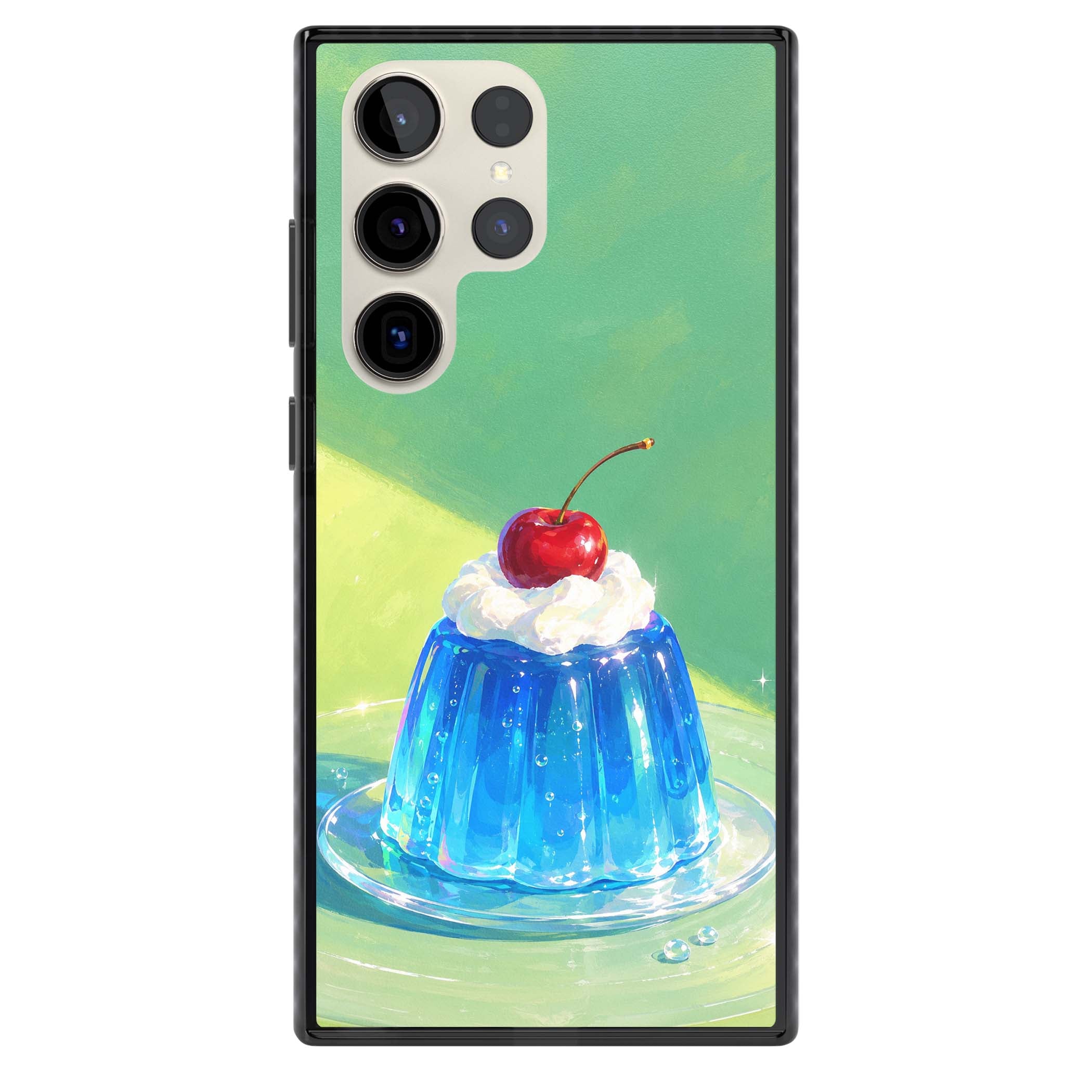 Cherry Jelly kawaii dessert iPhone case featuring blue jelly pudding, whipped cream and a red cherry | Black Impact case for Samsung Galaxy S24 Ultra, Samsung Galaxy S23 Ultra, Samsung Galaxy S22 Ultra