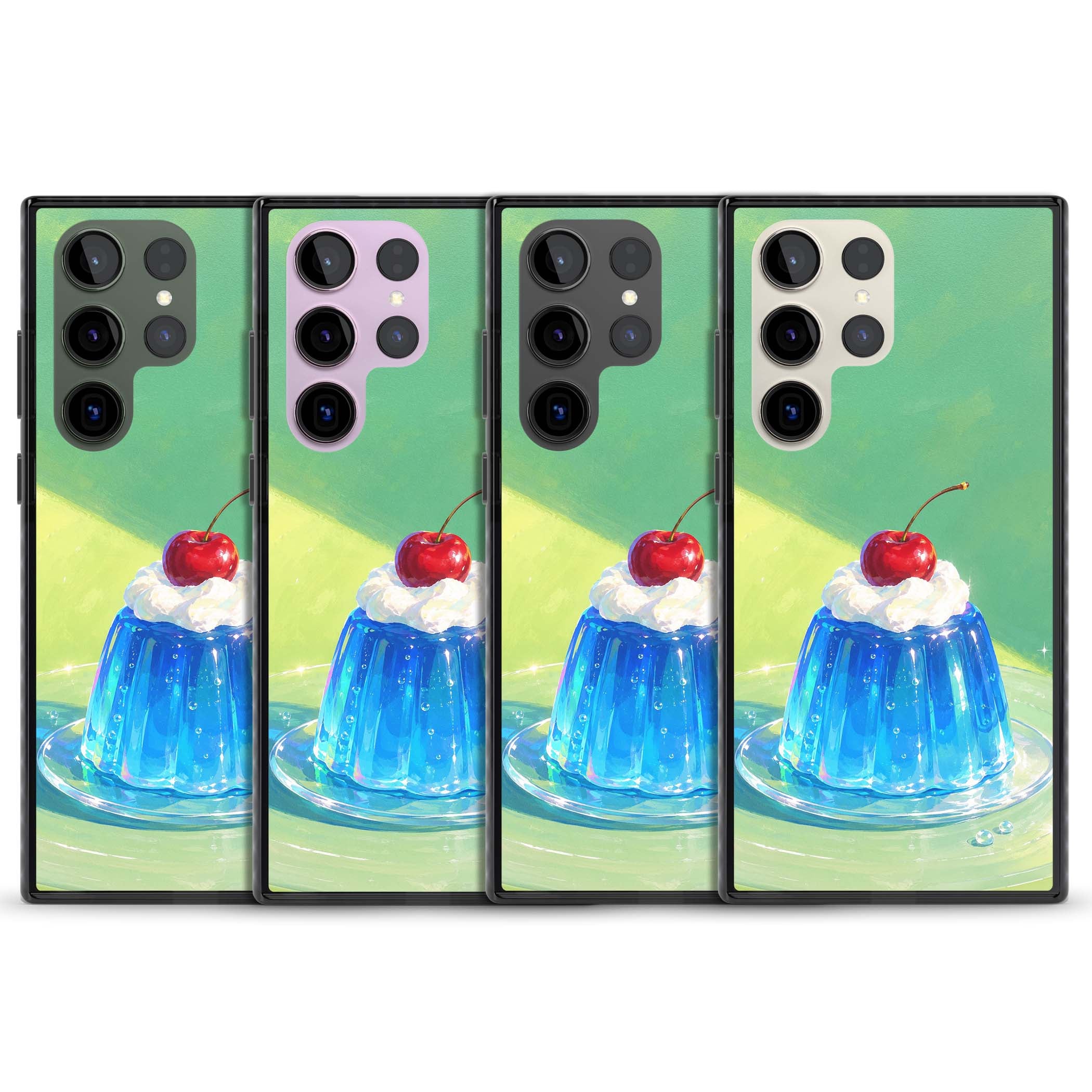 Cherry Jelly kawaii dessert iPhone case featuring blue jelly pudding, whipped cream and a red cherry | Black Impact case for Samsung Galaxy S24 Ultra, Samsung Galaxy S23 Ultra, Samsung Galaxy S22 Ultra
