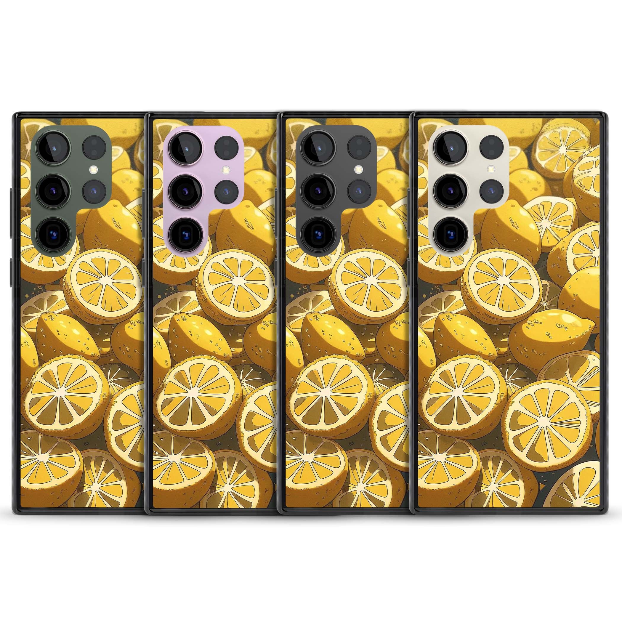 Zesty coastal iPhone case featuring illustrated Mediterranean lemons and citrus slices in golden yellow | Black Impact case for Samsung Galaxy S24 Ultra, Samsung Galaxy S23 Ultra, Samsung Galaxy S22 Ultra