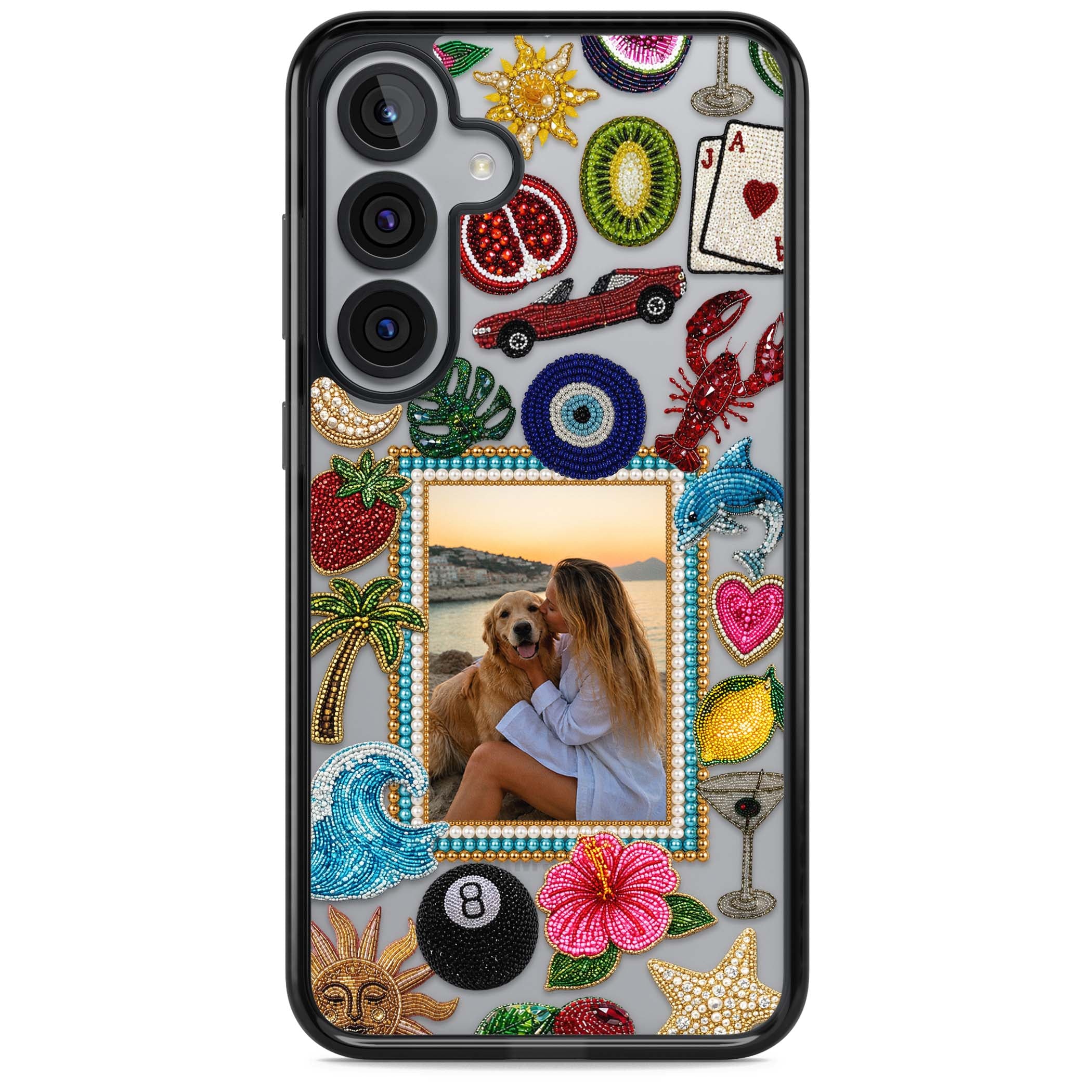 Beaded Photo coastal iPhone case | Black Impact case for Samsung Galaxy S25, Samsung Galaxy S25 Plus