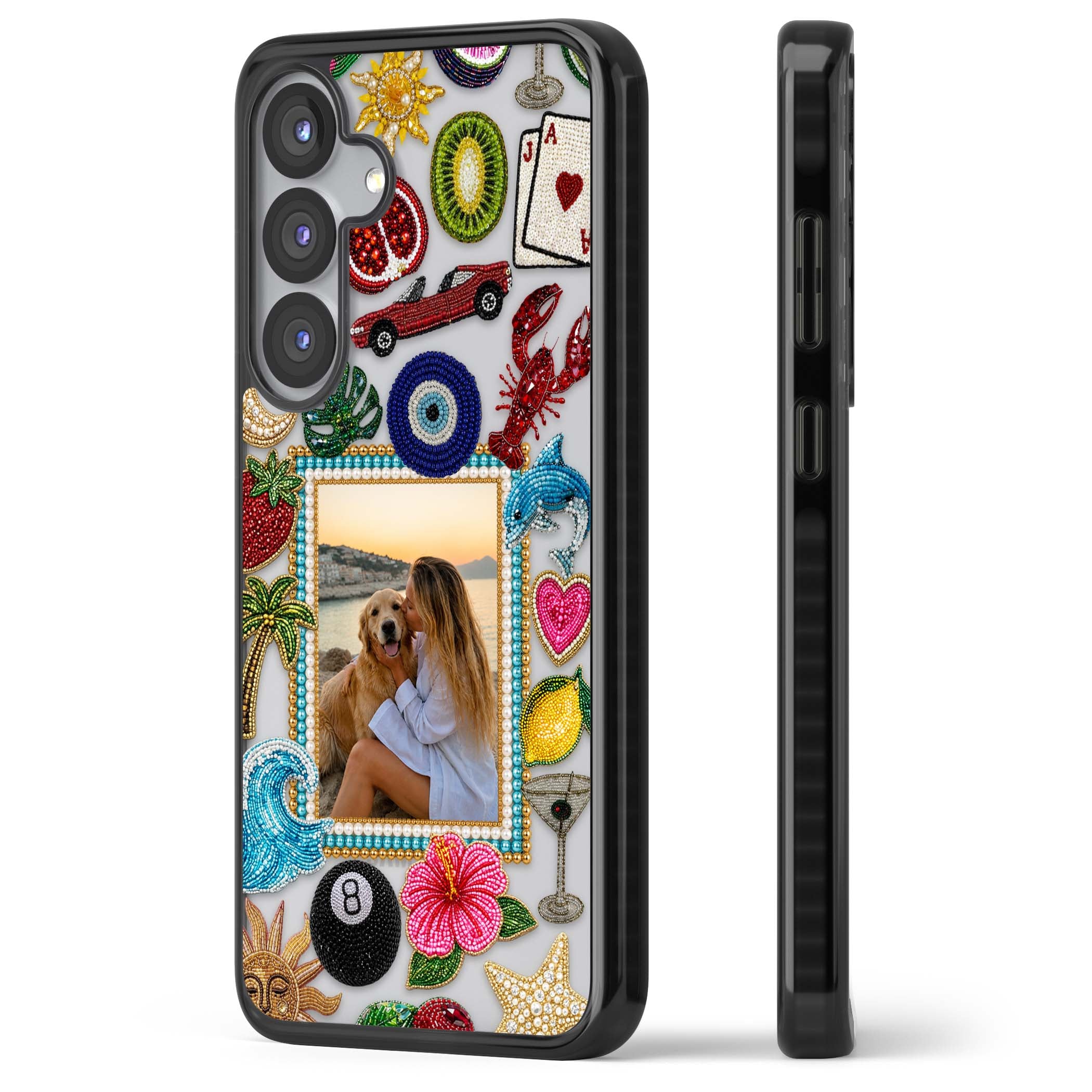 Beaded Photo coastal iPhone case | Black Impact case for Samsung Galaxy S25, Samsung Galaxy S25 Plus