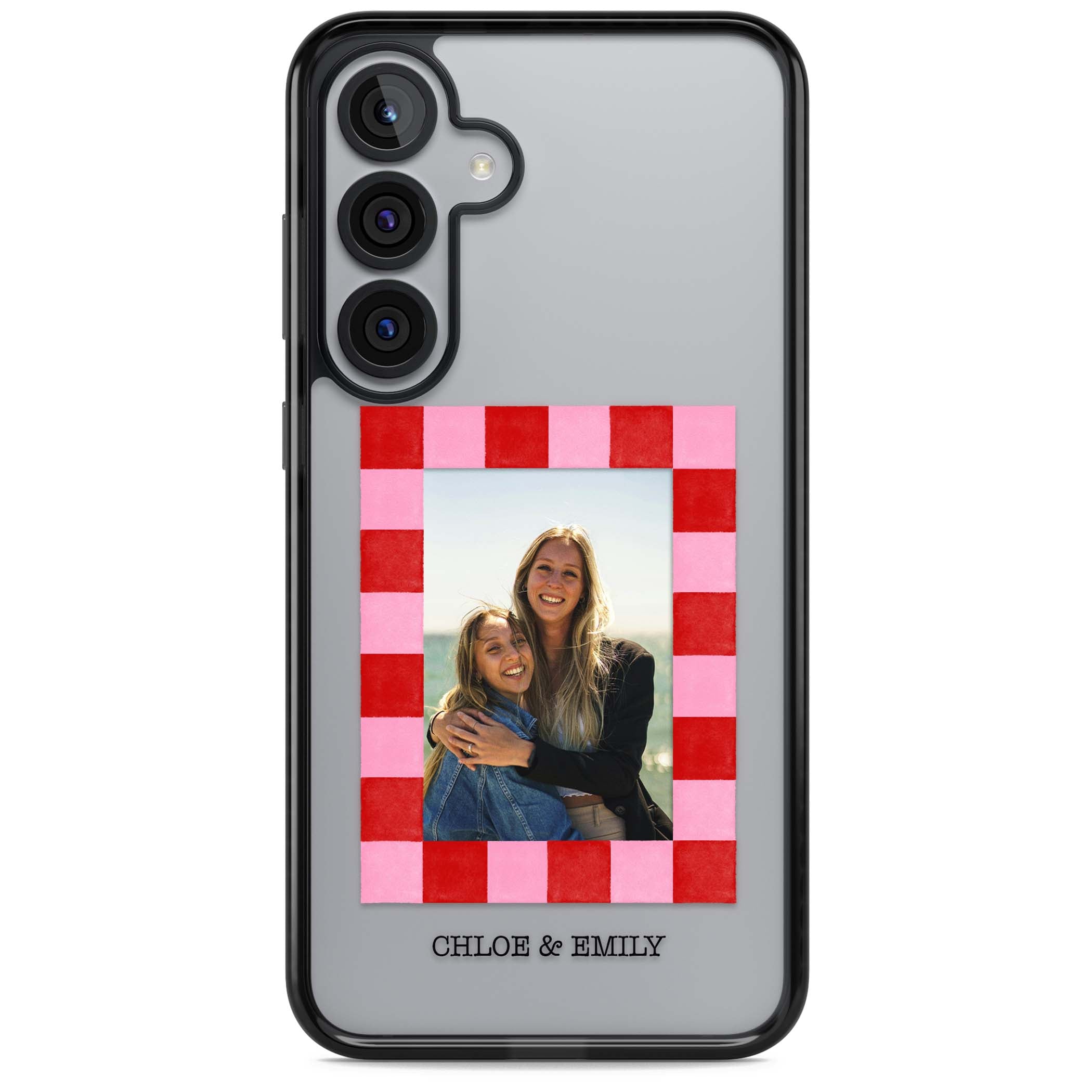 Bubblegum Check Photo for her iPhone case | Black Impact case for Samsung Galaxy S25, Samsung Galaxy S25 Plus