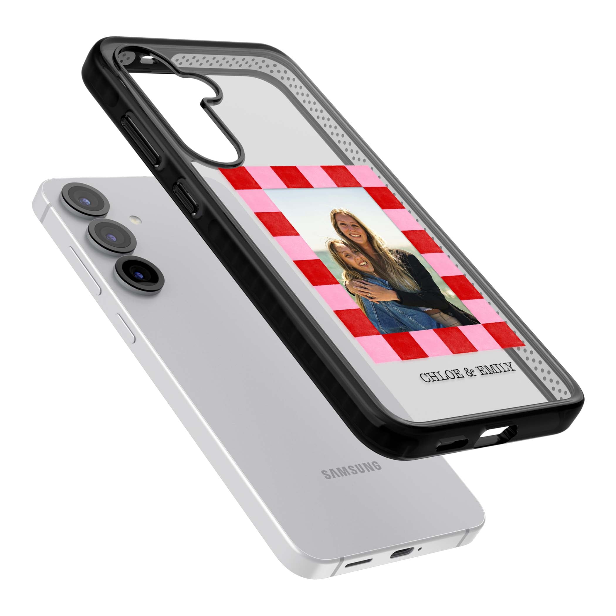Bubblegum Check Photo for her iPhone case | Black Impact case for Samsung Galaxy S25, Samsung Galaxy S25 Plus