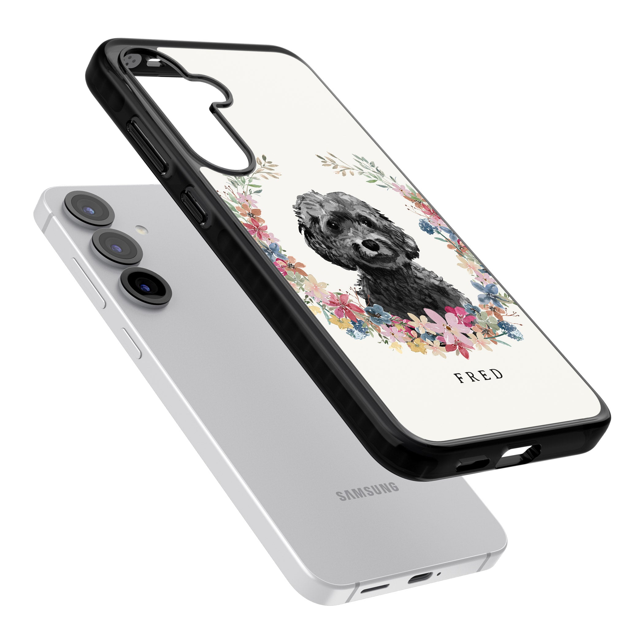 Personalised Black Cockapoo Floral Portrait