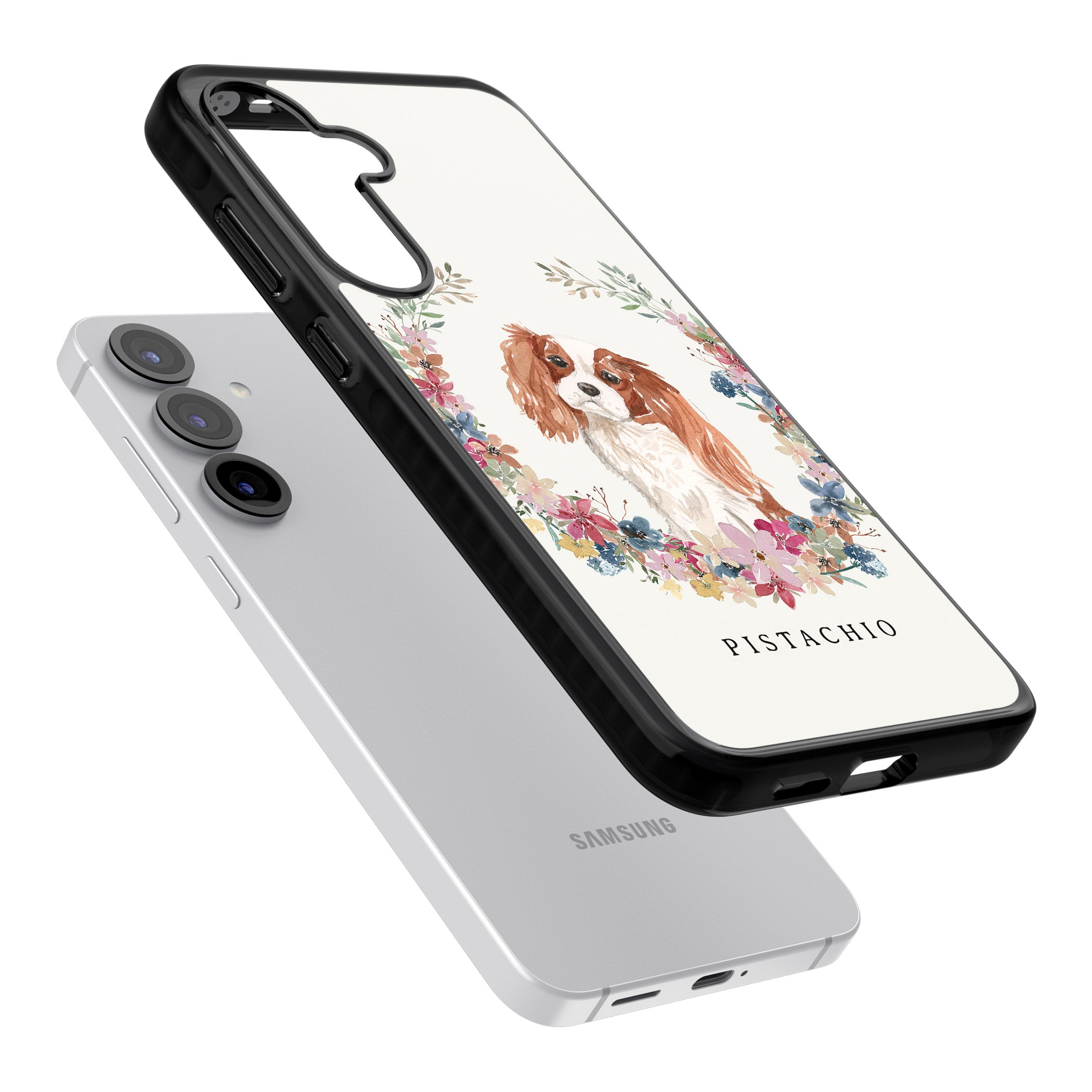 Personalised Cavalier King Charles Floral Portrait