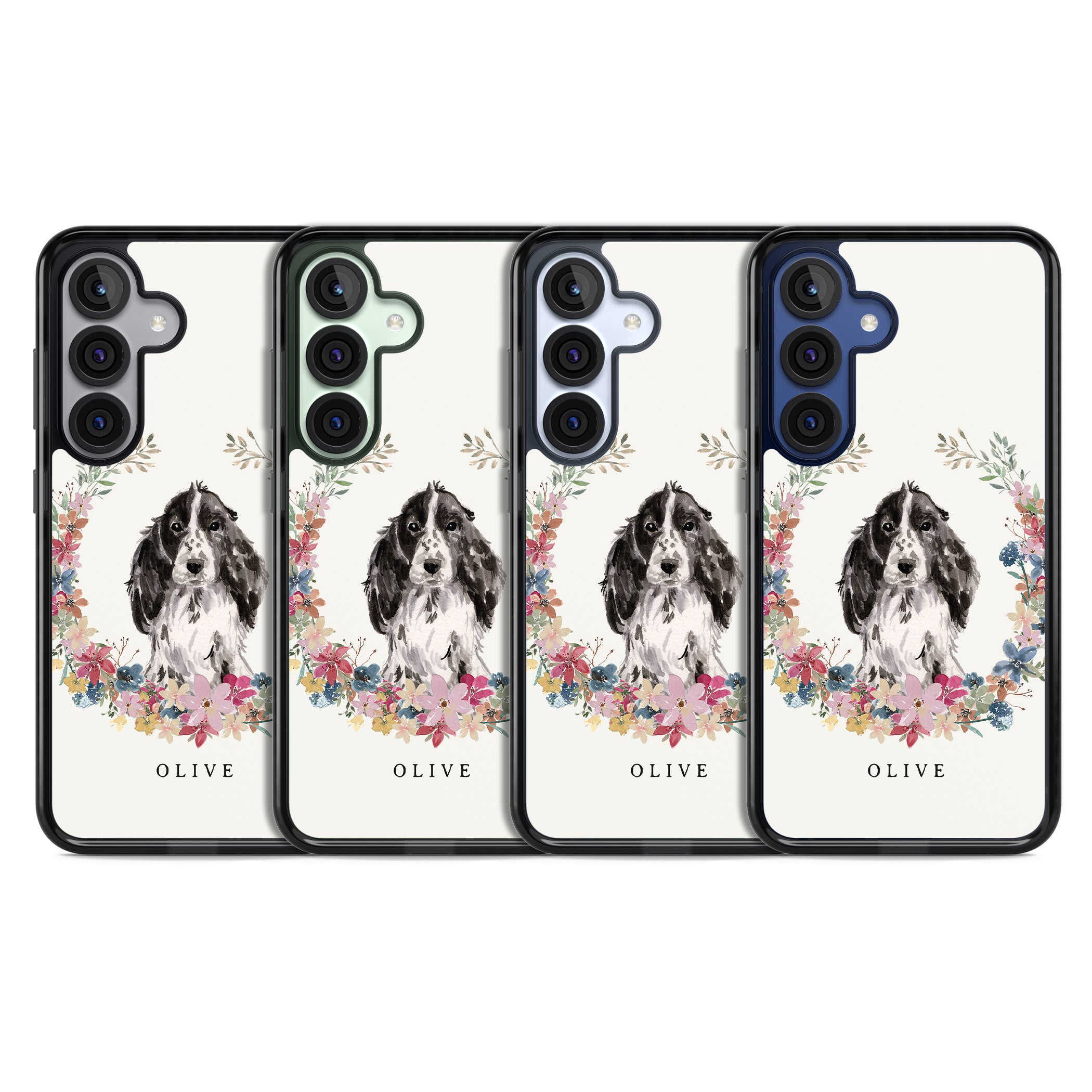 Personalised Black Cocker Spaniel Floral Portrait