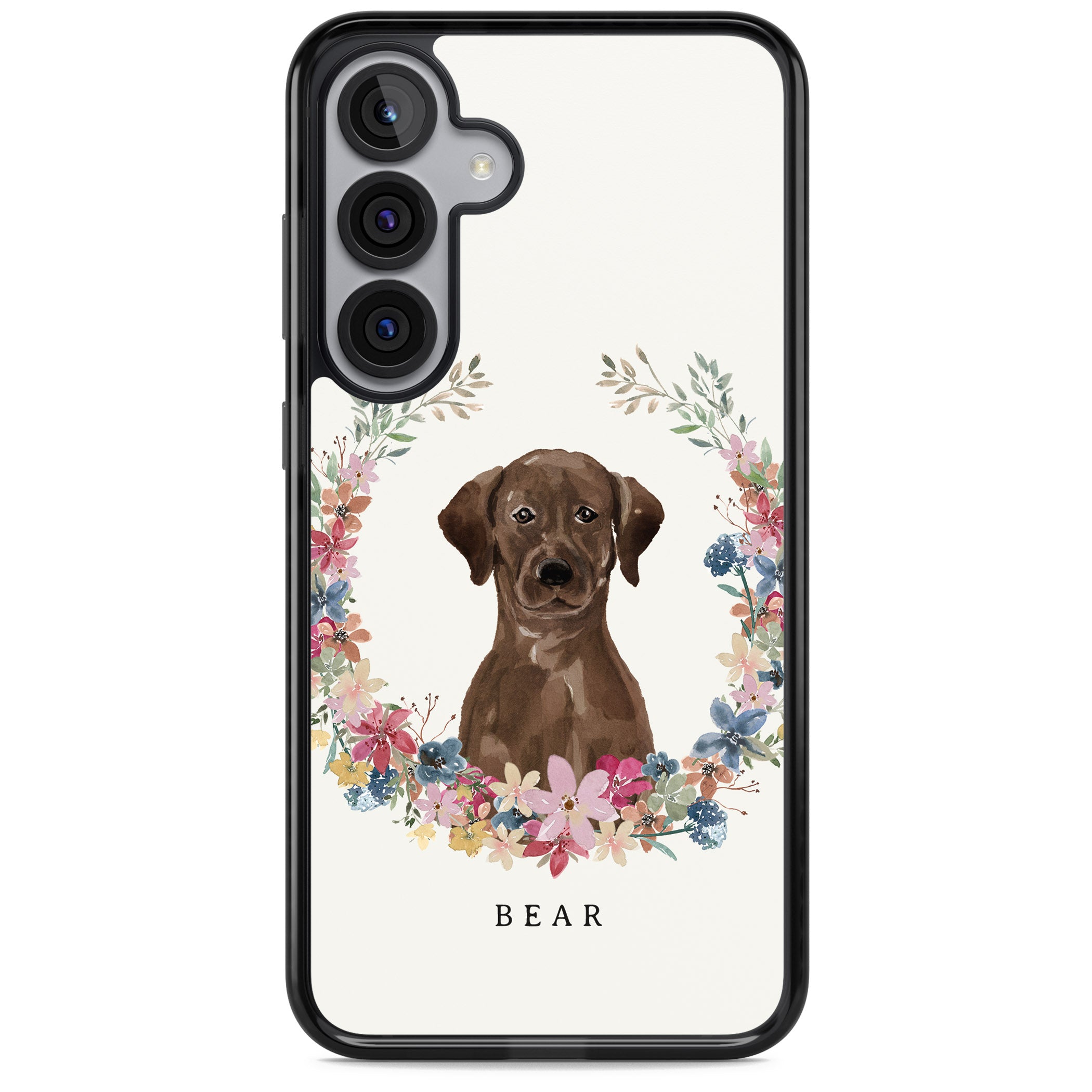 Personalised Chocolate Labrador Floral Portrait