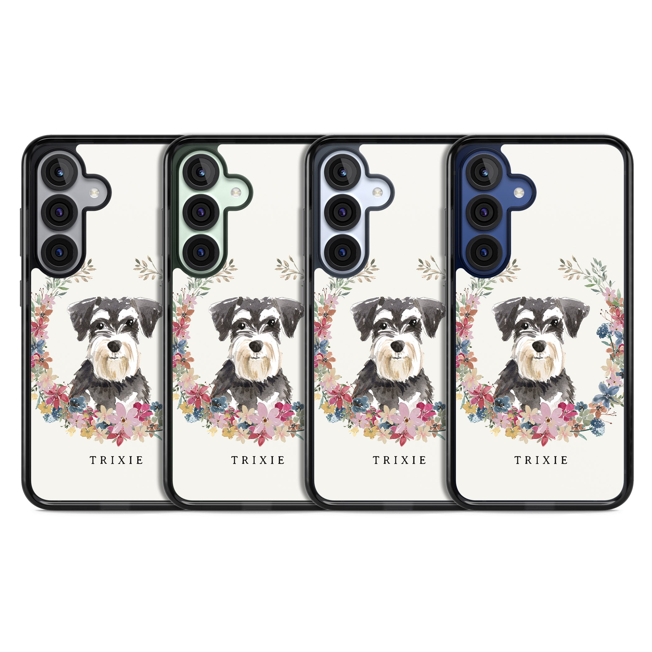 Personalised Watercolor Schnauzer Floral Portrait