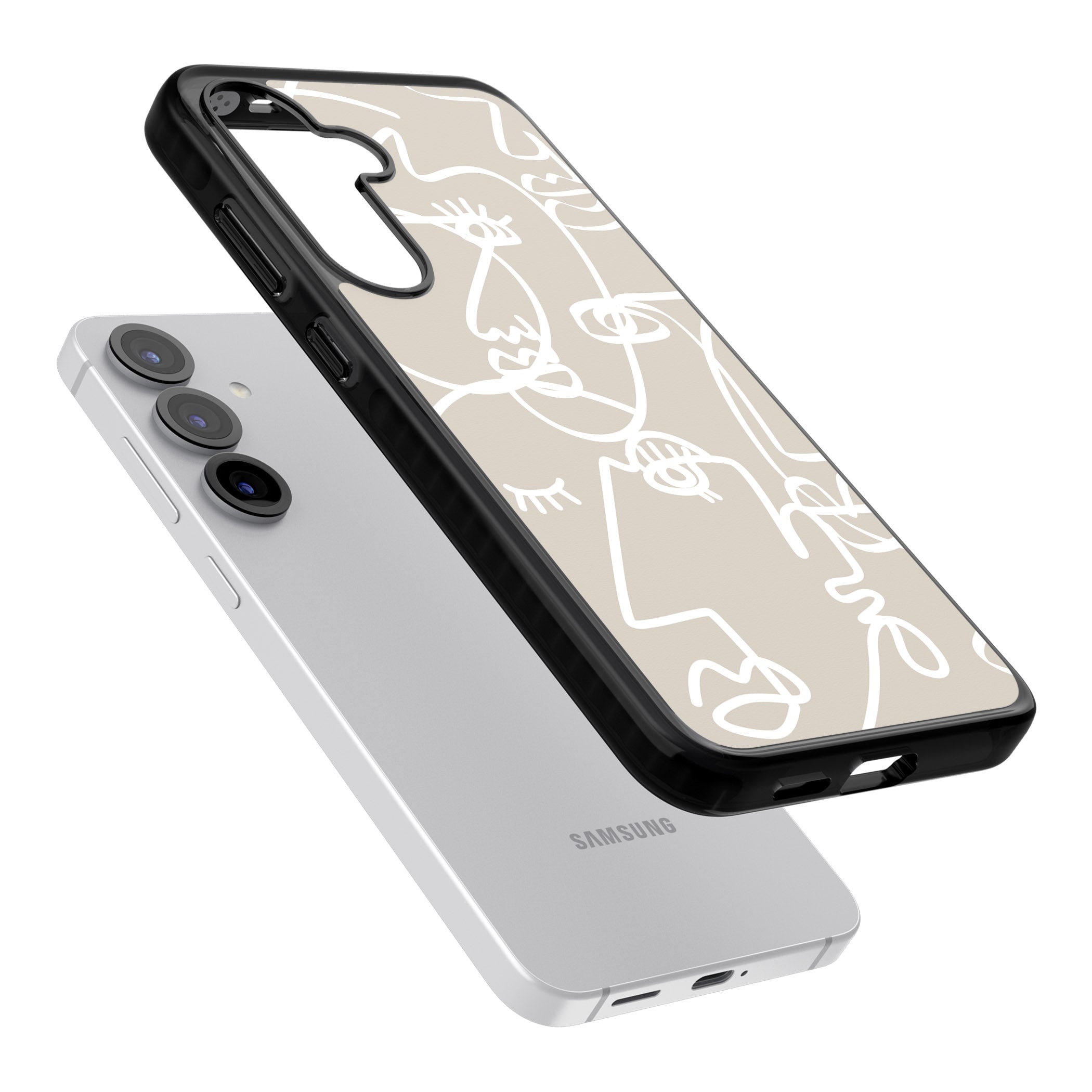 Abstract Line Art White Beige