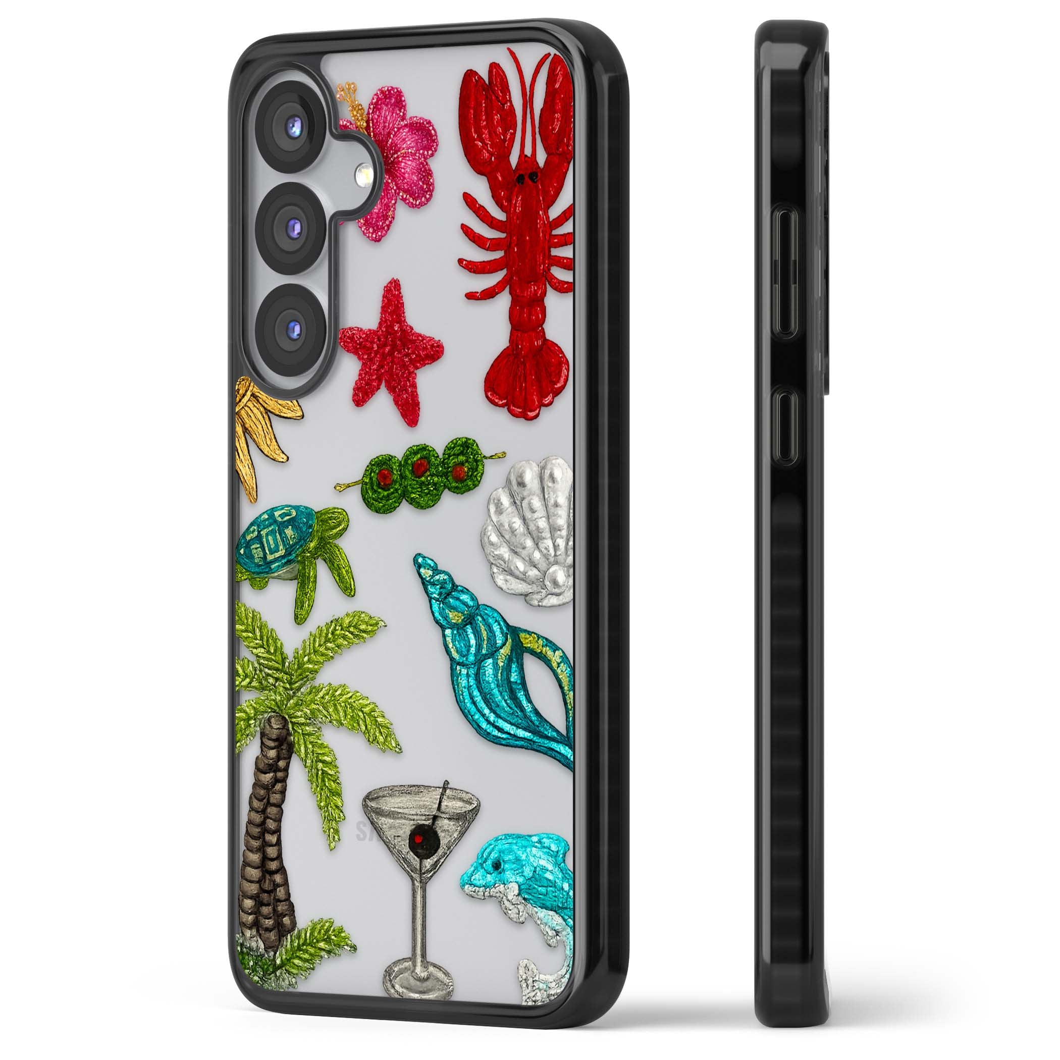 Painted Coastal Pattern coastal iPhone case | Black Impact case for Samsung Galaxy S25, Samsung Galaxy S25 Plus