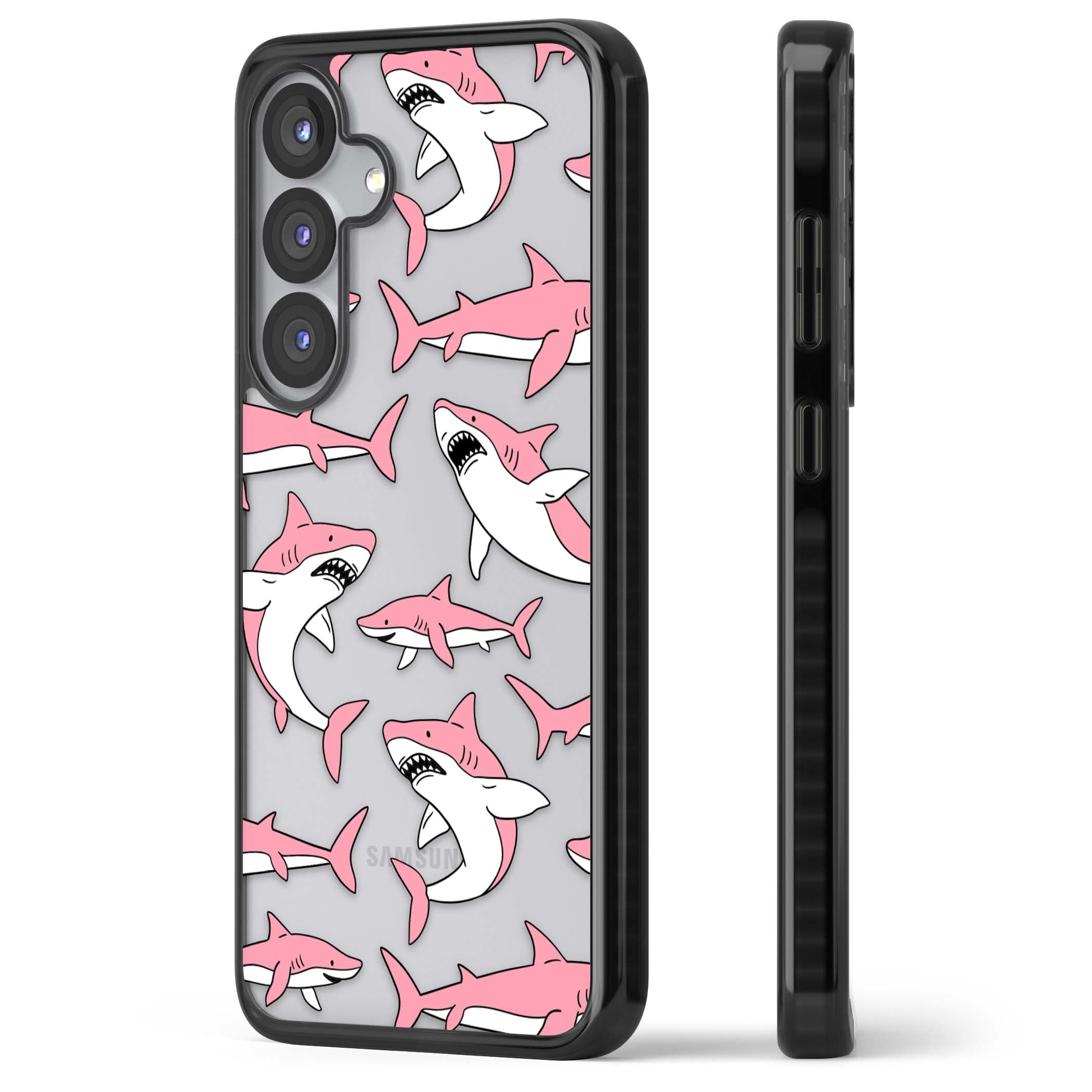 Bubblegum Sharks for her iPhone case | Black Impact case for Samsung Galaxy S25, Samsung Galaxy S25 Plus