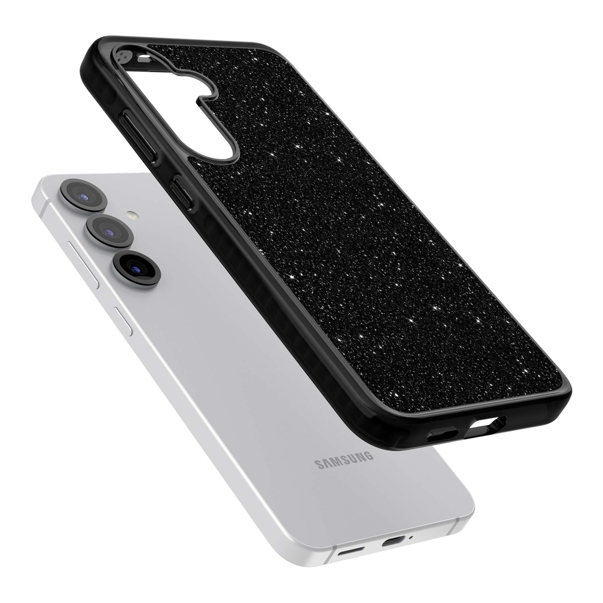 Black Glitter black glitter iPhone case featuring an all-over sparkly shimmer pattern on a jet black base | Black Impact case for Samsung Galaxy S25, Samsung Galaxy S25 Plus