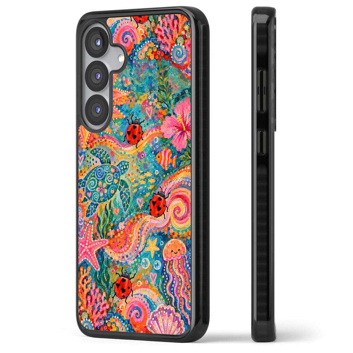 Coral Whimsy for her iPhone case | Black Impact case for Samsung Galaxy S25, Samsung Galaxy S25 Plus