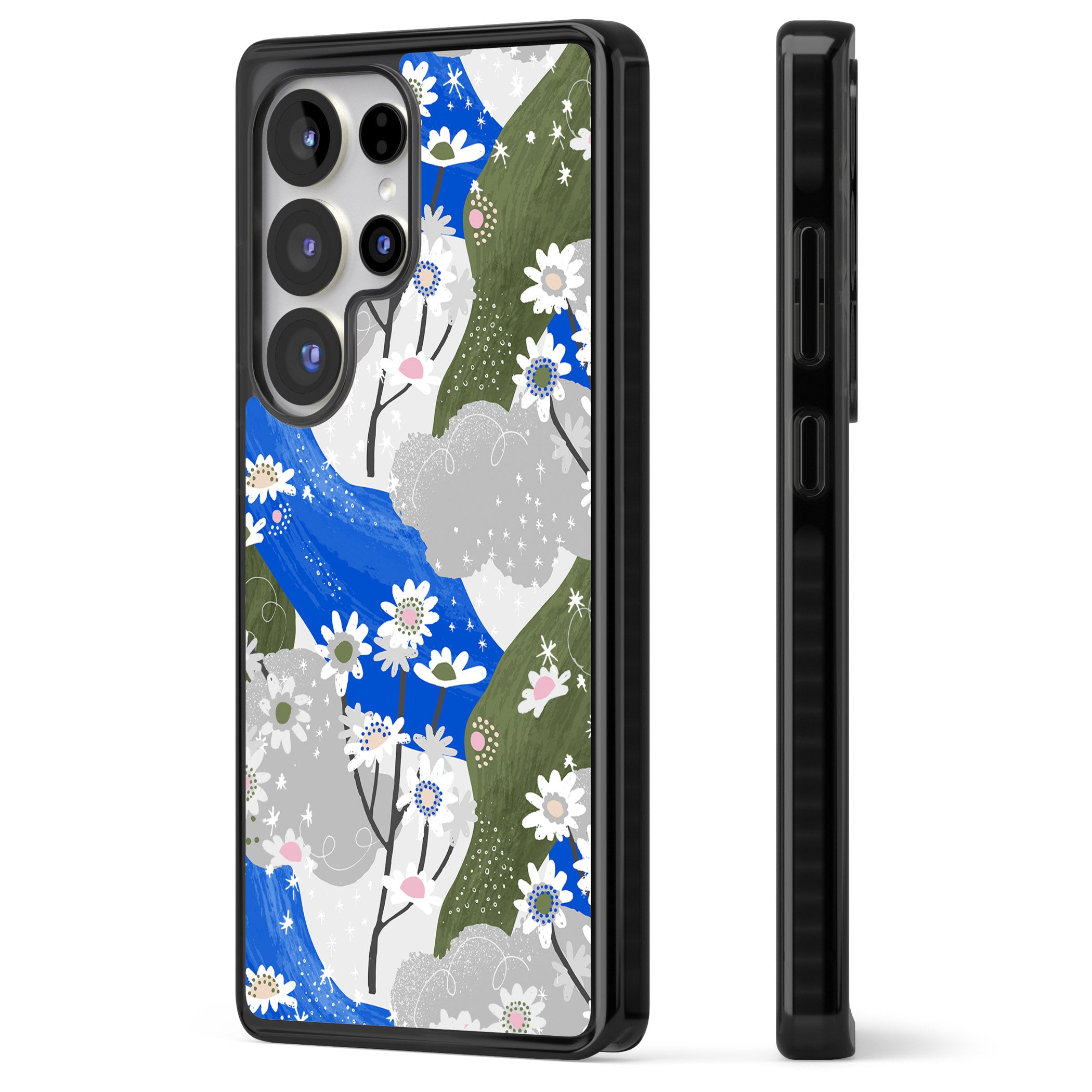 Blue & Grey Daisies Pattern