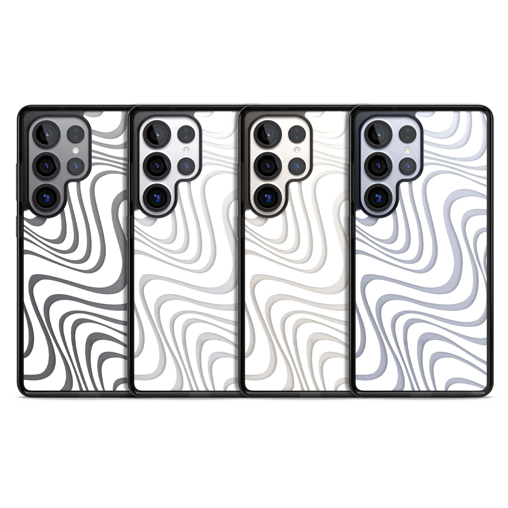White Abstract Waves abstract iPhone case featuring flowing grey wave pattern on clear background | Black Impact case for Samsung Galaxy S25 Ultra