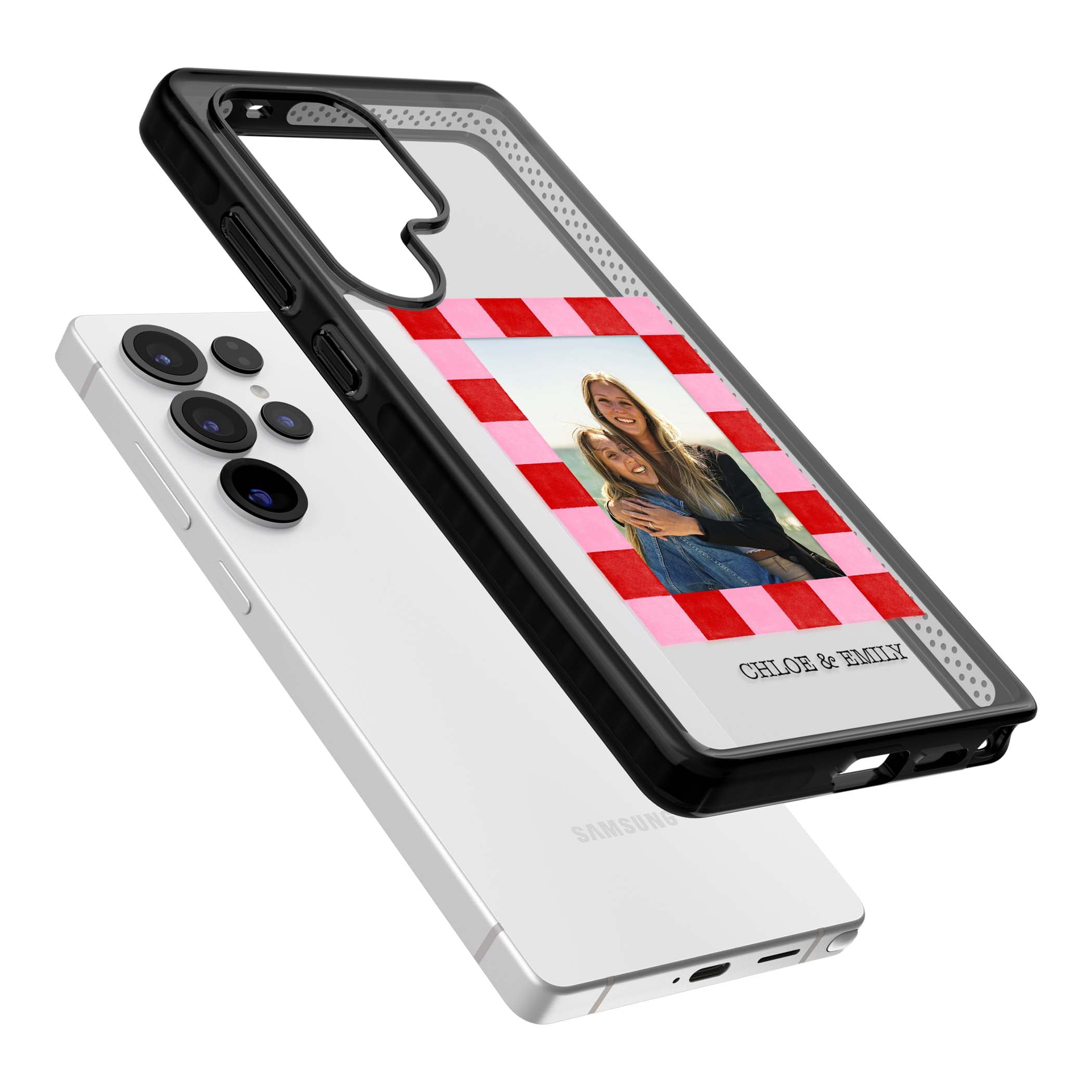 Bubblegum Check Photo for her iPhone case | Black Impact case for Samsung Galaxy S25 Ultra