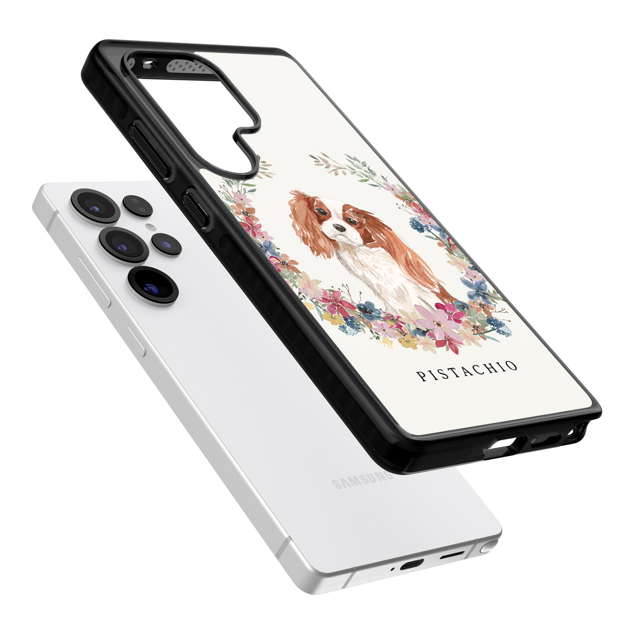 Personalised Cavalier King Charles Floral Portrait